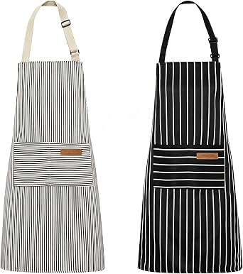 2 Pack Unisex Adjustable Bib Apron with Pockets Cooking Kitchen Chef Aprons for Women Men Home Kitchen,Restaurant,Coffee House