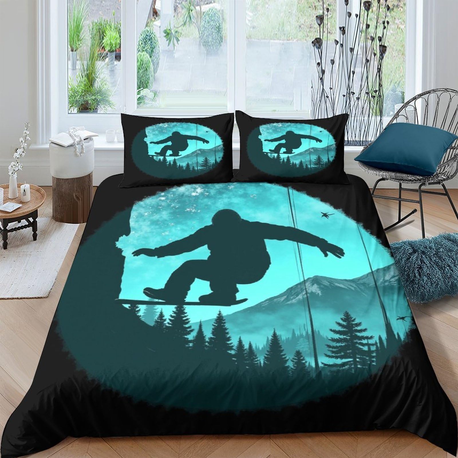 Ctjqhvkz Style-8 3D Printed Night Skateboard Fitted Sheet Microfiber Soft Washable Forest Silhouette Bed Cover For Bedroom Guestroom Decor Single（135X200cm）