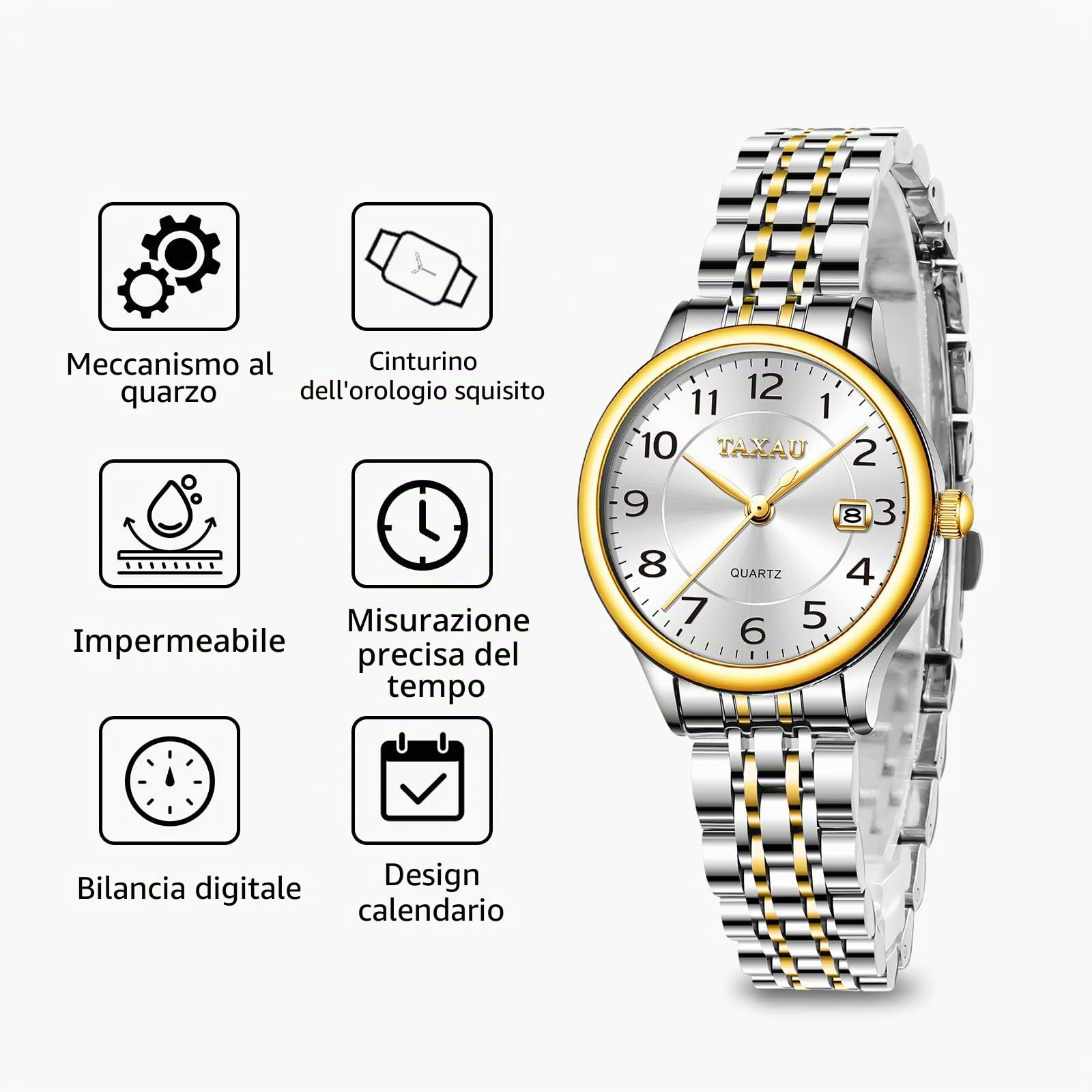 Taxau Orologi per le donne numeri arabi piccolo quadrante facile lettura orologi da donna stile semplice data orologi impermeabili in acciaio inossidabile per le donne Reloj para Mujer