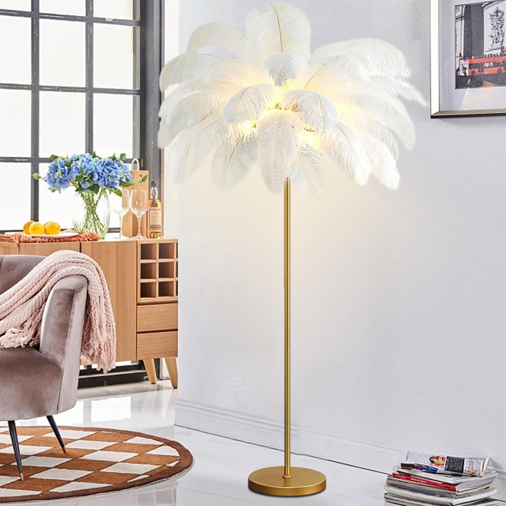 Lampe en plumes d'autruche pour créer un salon cocooning nordique