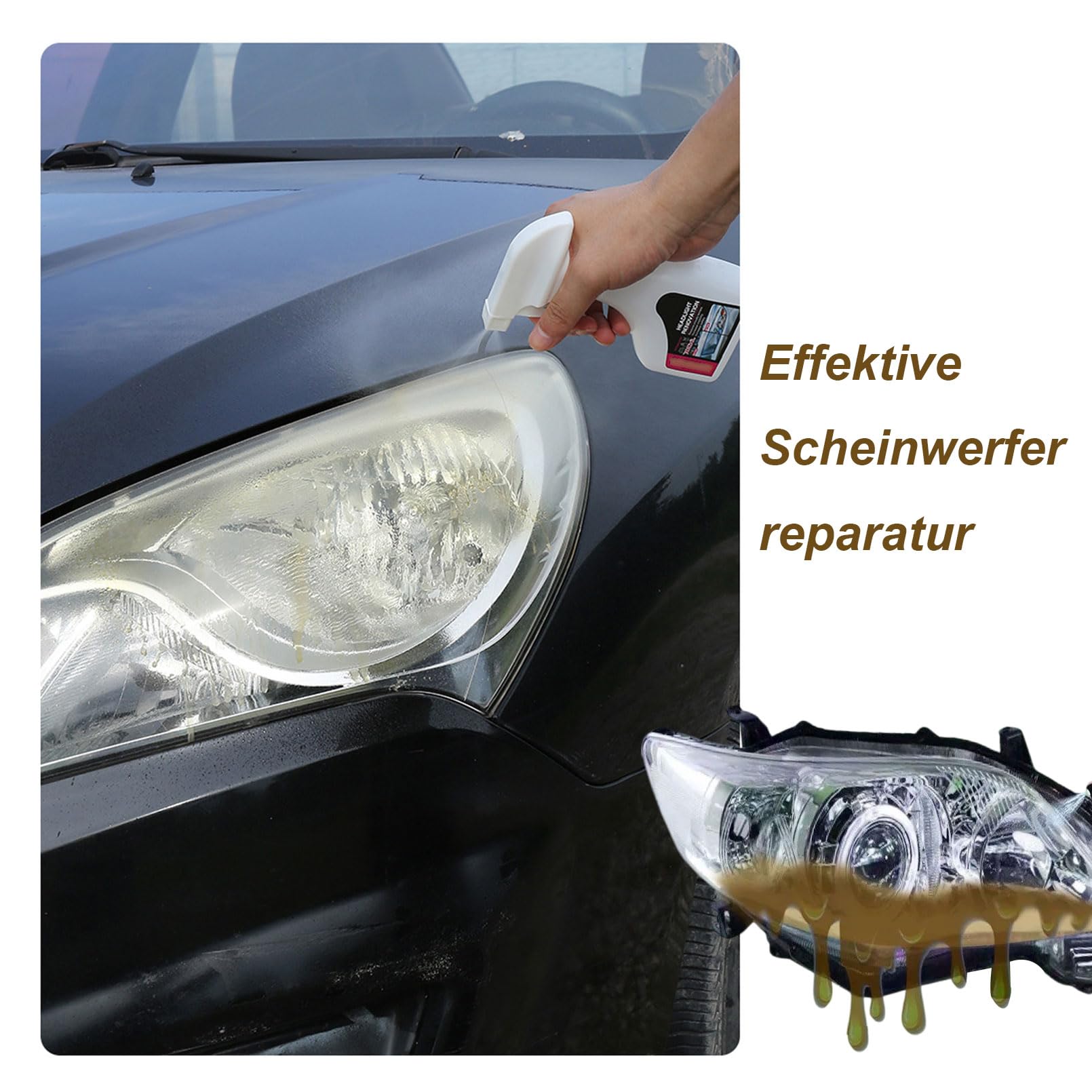 Scheinwerfer Aufbereitung Flüssigkeit Set 180ml, Auto Scheinwerfer Politur Spray, Headlight Restoration Spray, Reiniger Restaurationsspray, Für Hellere, Klarere Sicht (3)
