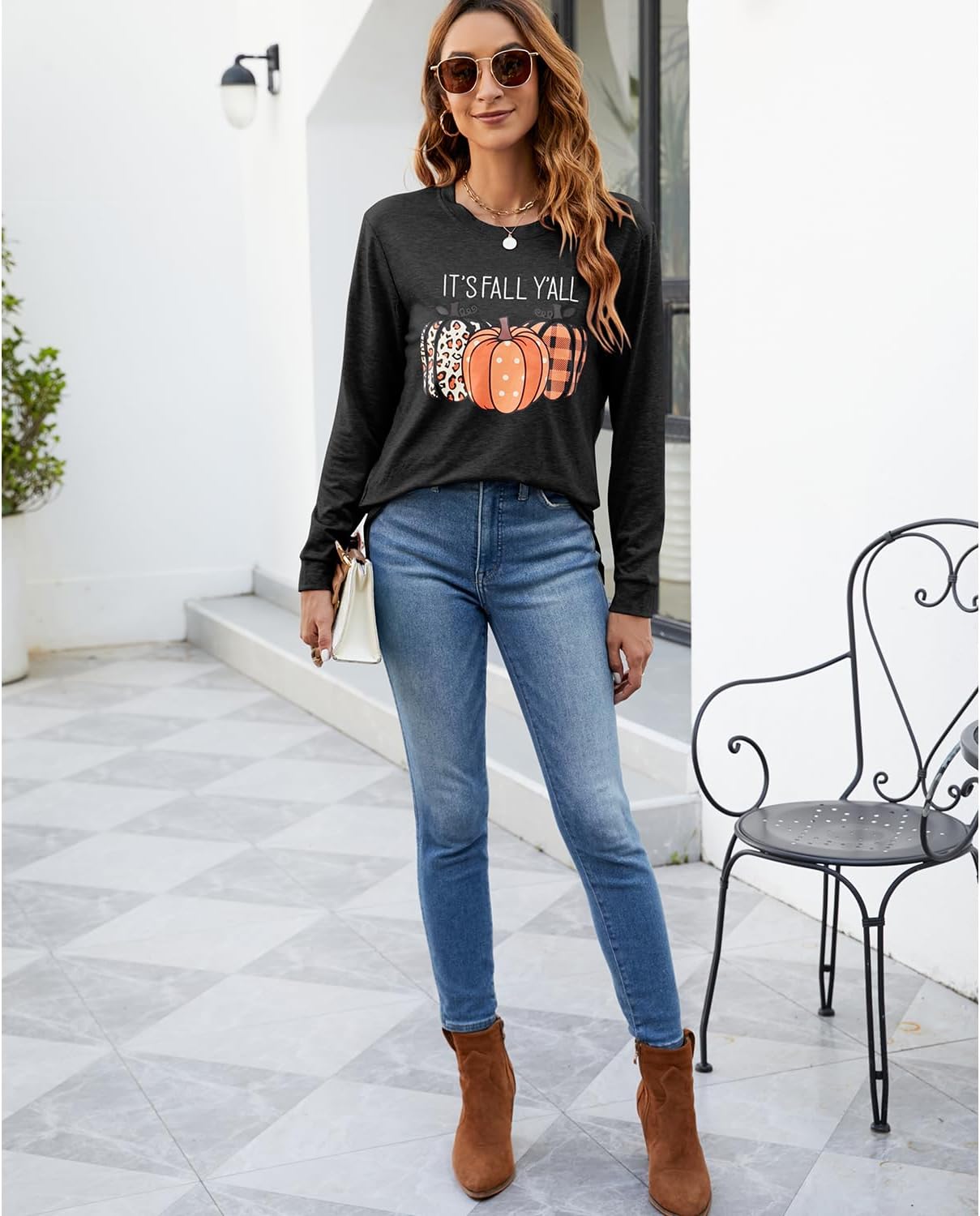 Womens Pumpkin Graphic Sweatshirts Crewneck Casual Fall Long Sleeve Tops - Image 6