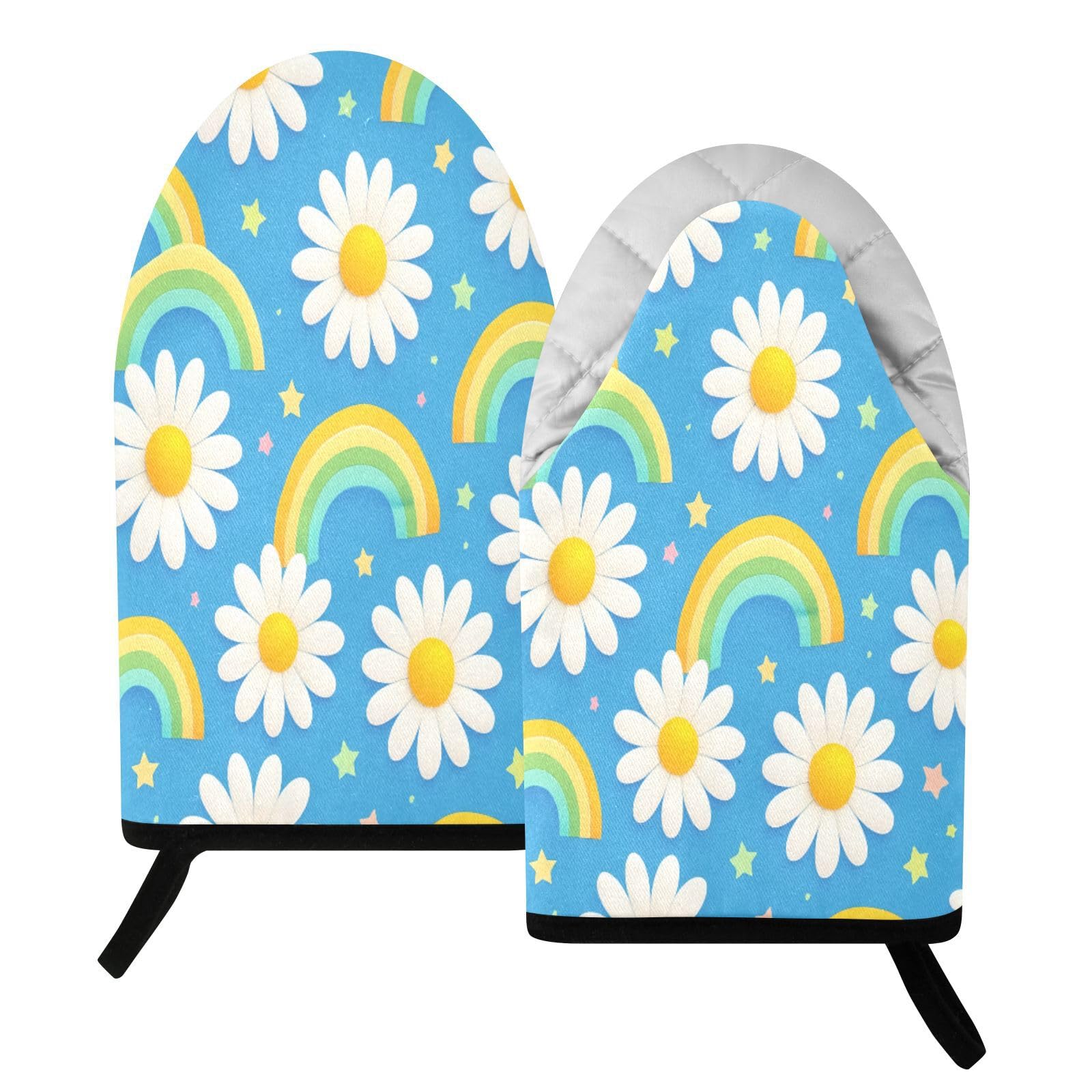 BURSTDDY White Daisies Oven Mitt,Heat Resistant Kitchen Mitts for Cooking