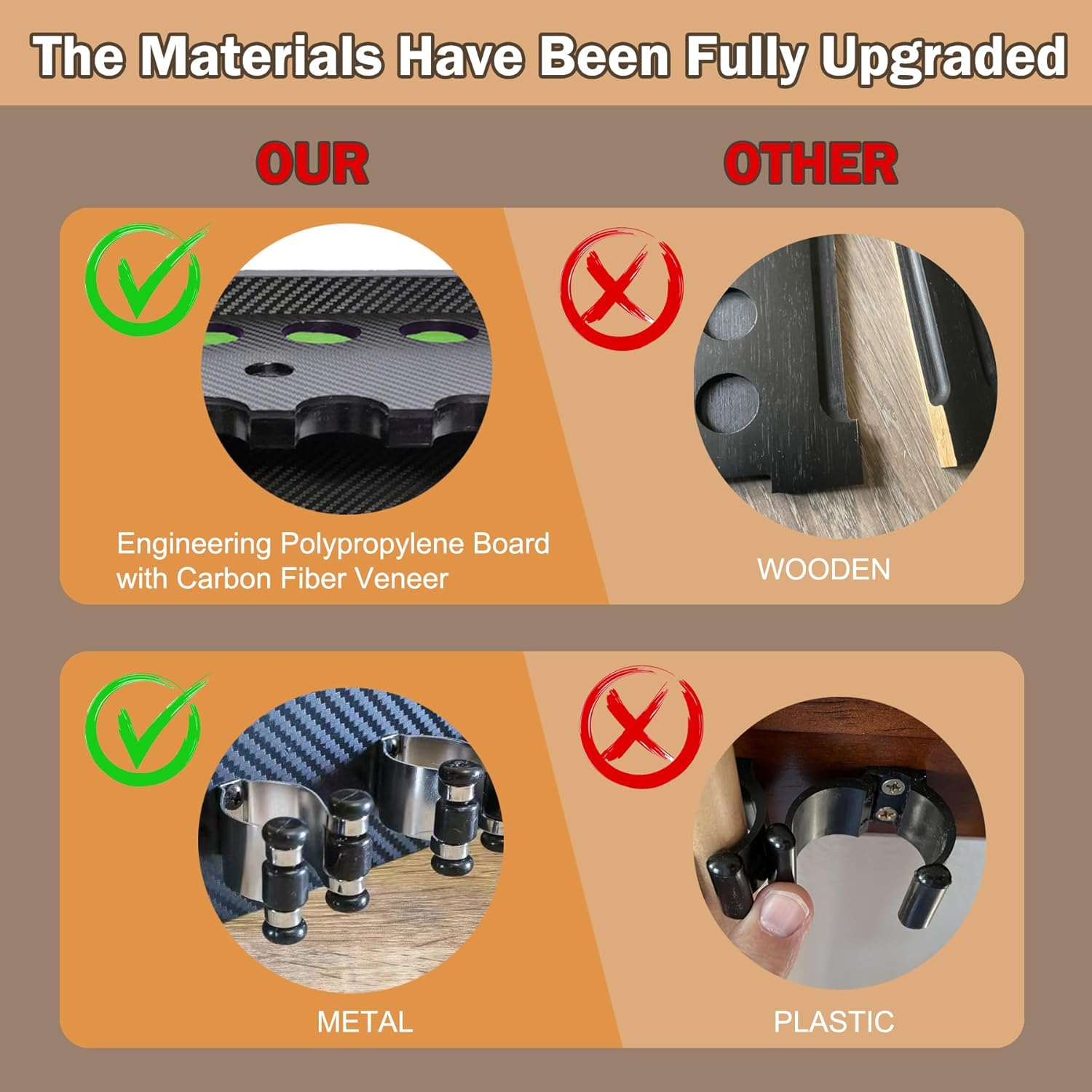 Pool Stick Holder Wall Mount | 6 Cue Rack with Ball Holder & Cue Rest | Engineering Polypropylene Board with Carbon Fiber Veneer | pool cue holder for Game Room & Pool Table Accessories