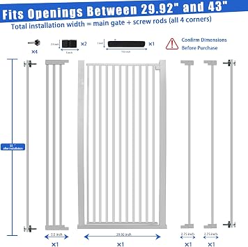 SHYUJAJIE 55 Inch Extra Tall Pet Gate for Cats,29.92-43 Adjustable Wide Dog Gates,Pressure Mounted Walk Through Tall Pets Gate for Doorways,Hallway,Stairs(White)