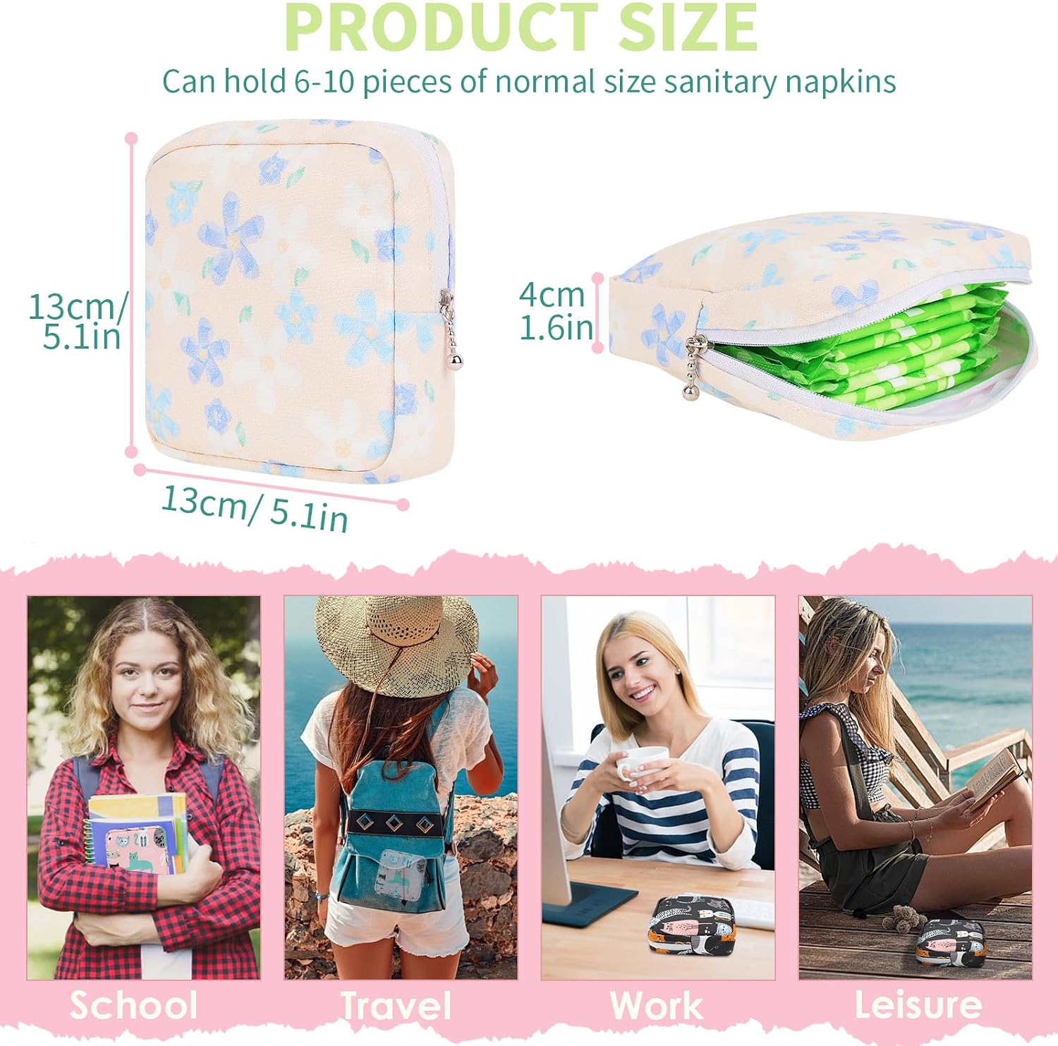 Sanitary Pad Storage Bag Portable Period Bag for Teen Pads/Sanitary Napkins/Small Tampons, Sanitary Napkin Storage Bag First Period Gifts for Teen Girls (Small Orchid)
