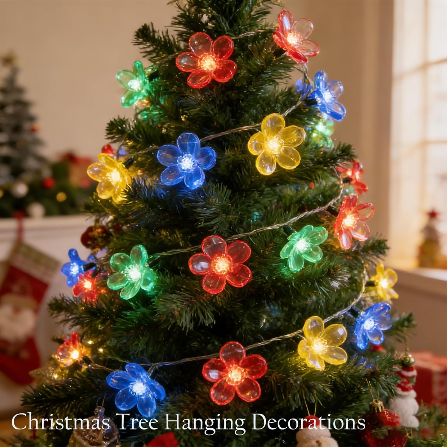 Outdoor Solar Powered Flower String Lights, 100 LED Multicolored Waterproof Cherry Blossom Floral Lamp Decorations with 33ft 8 Modes for Easter Christmas Tree Garden Yard Balcony Hanging Decor