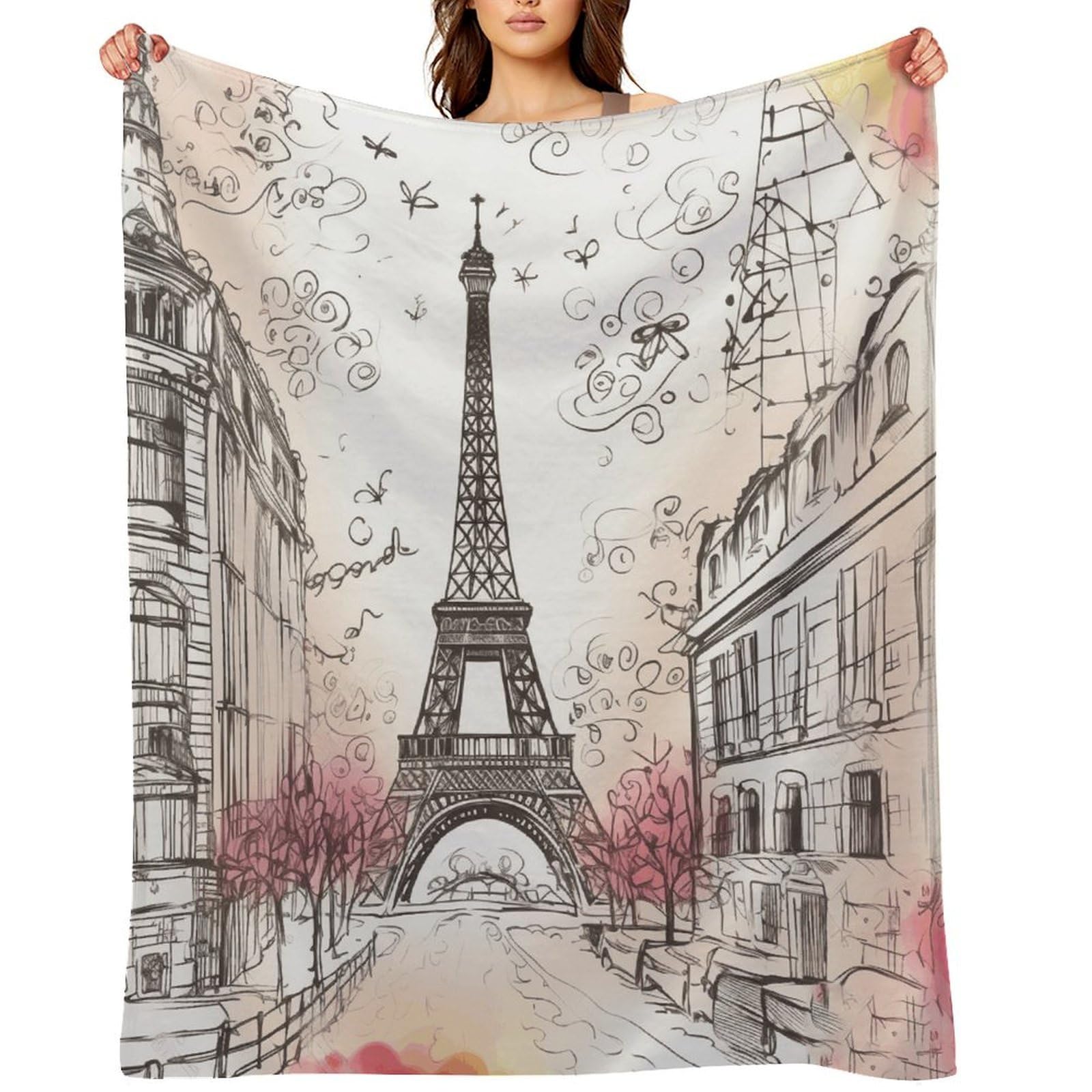 French Paris Tour Eiffel Tower Throw Blanket for Couch and Bed Super Soft Warm Lightweight Throw Blankets Cozy Fuzzy Flannel Blanket Personalized Decorative Blankets for Sofa Decor 40"x50"