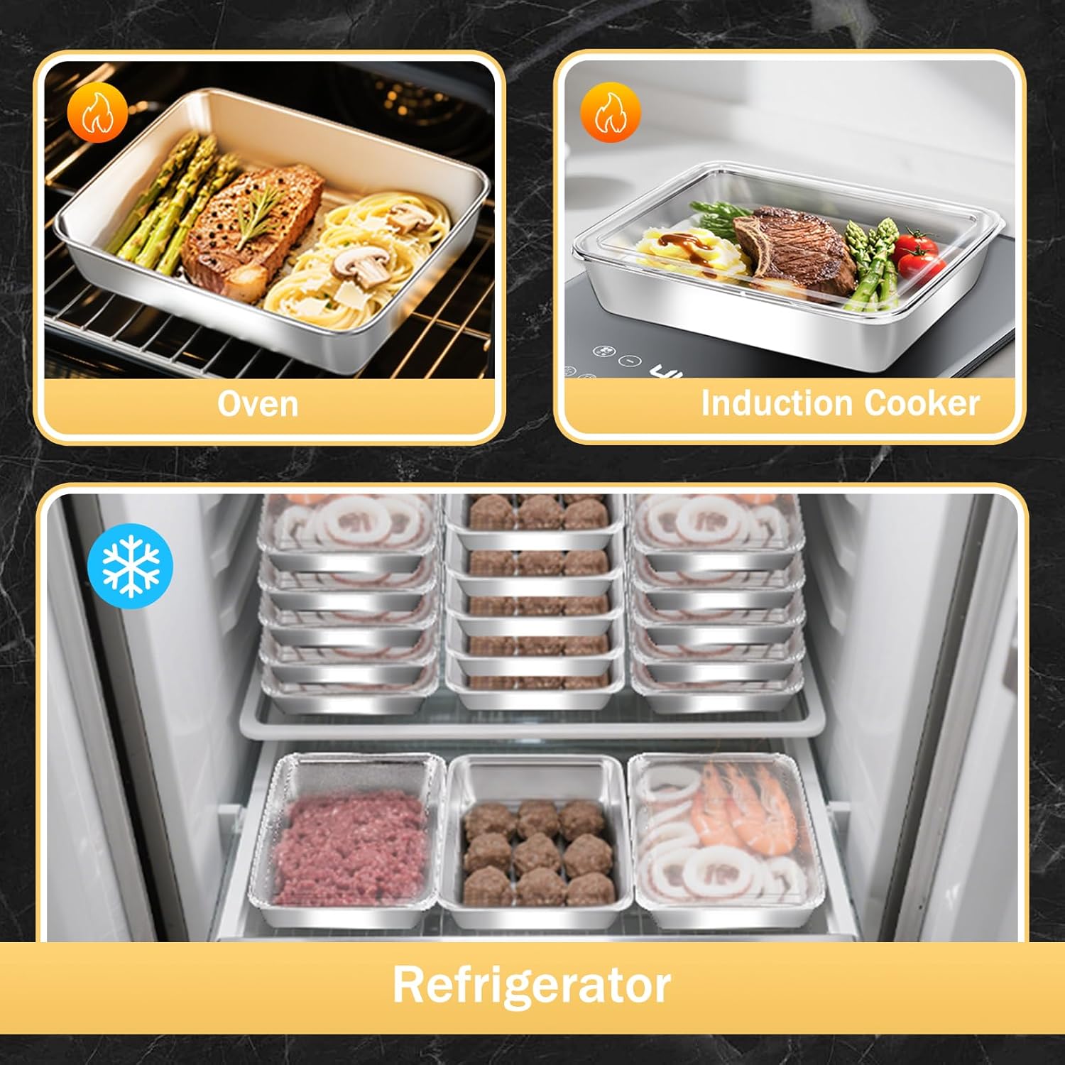 4 Pcs Stainless Steel Food Containers with Clear Lids, Stackable Snack Storage Boxes, Deli Meat Keeper for Refrigerator or Picnic, BBQ Party, Office, Gym Lunch - Image 3