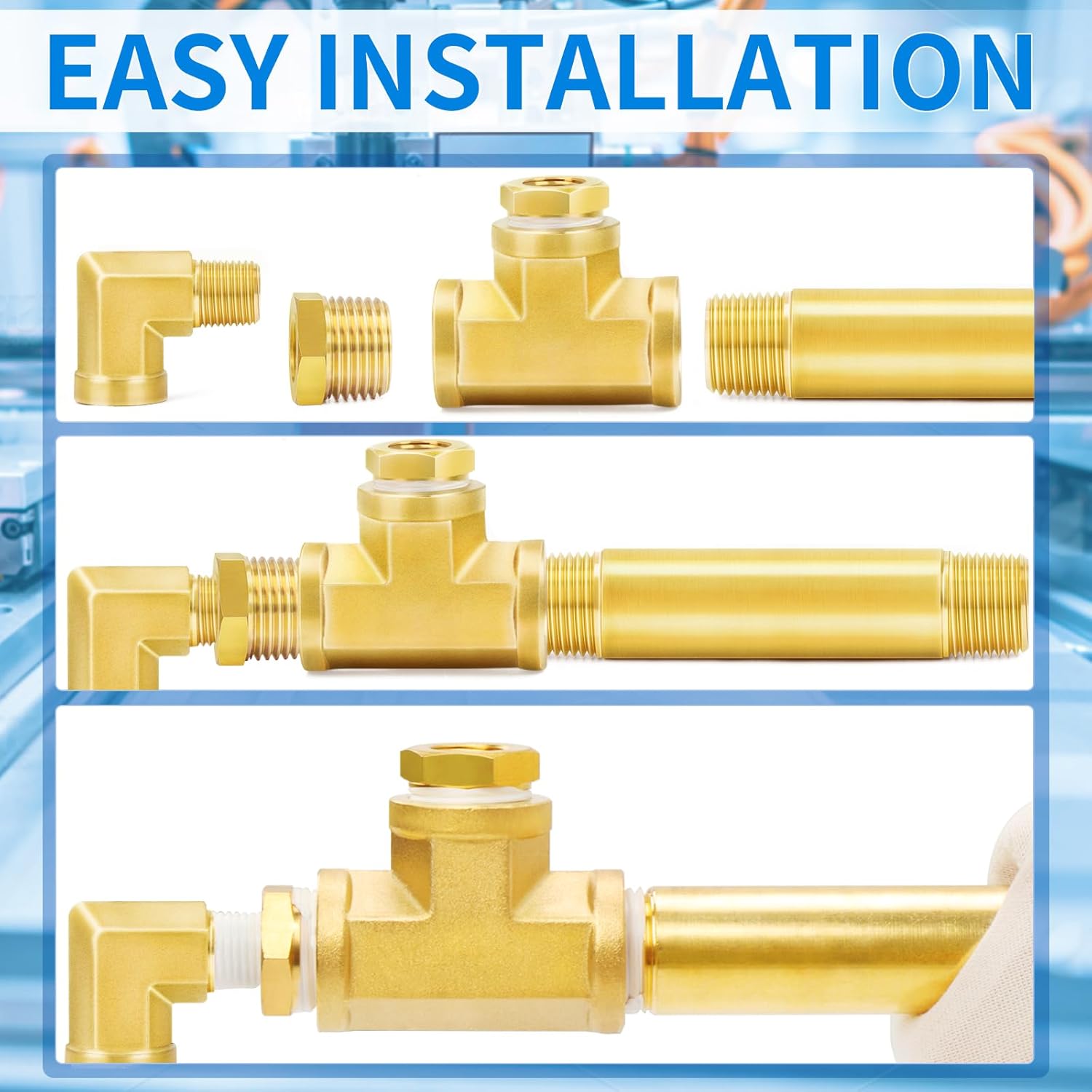 ChillWaves Brass Pipe Fitting, Long Nipple Pipe 1/2" NPT Male x 1/2" NPT Male Thread 4" Length(100MM)(1-PACK)