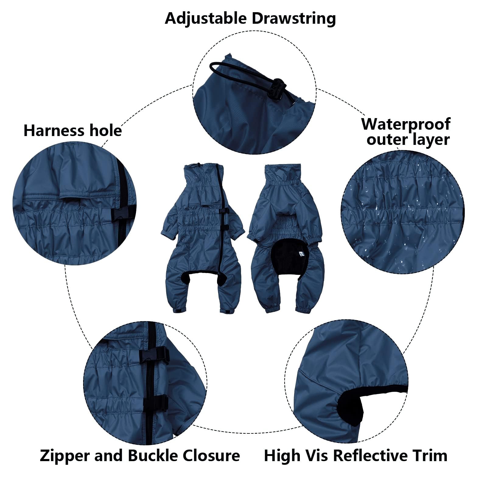 Abrigo Impermeable con Cuatro Piernas para Perros,con Forro Polar, 1/2 Pantalones Traje Pierna Abrigo de Invierno para Perro, para Cachorros Pequeños Mediano Perros-Azul Marino-S