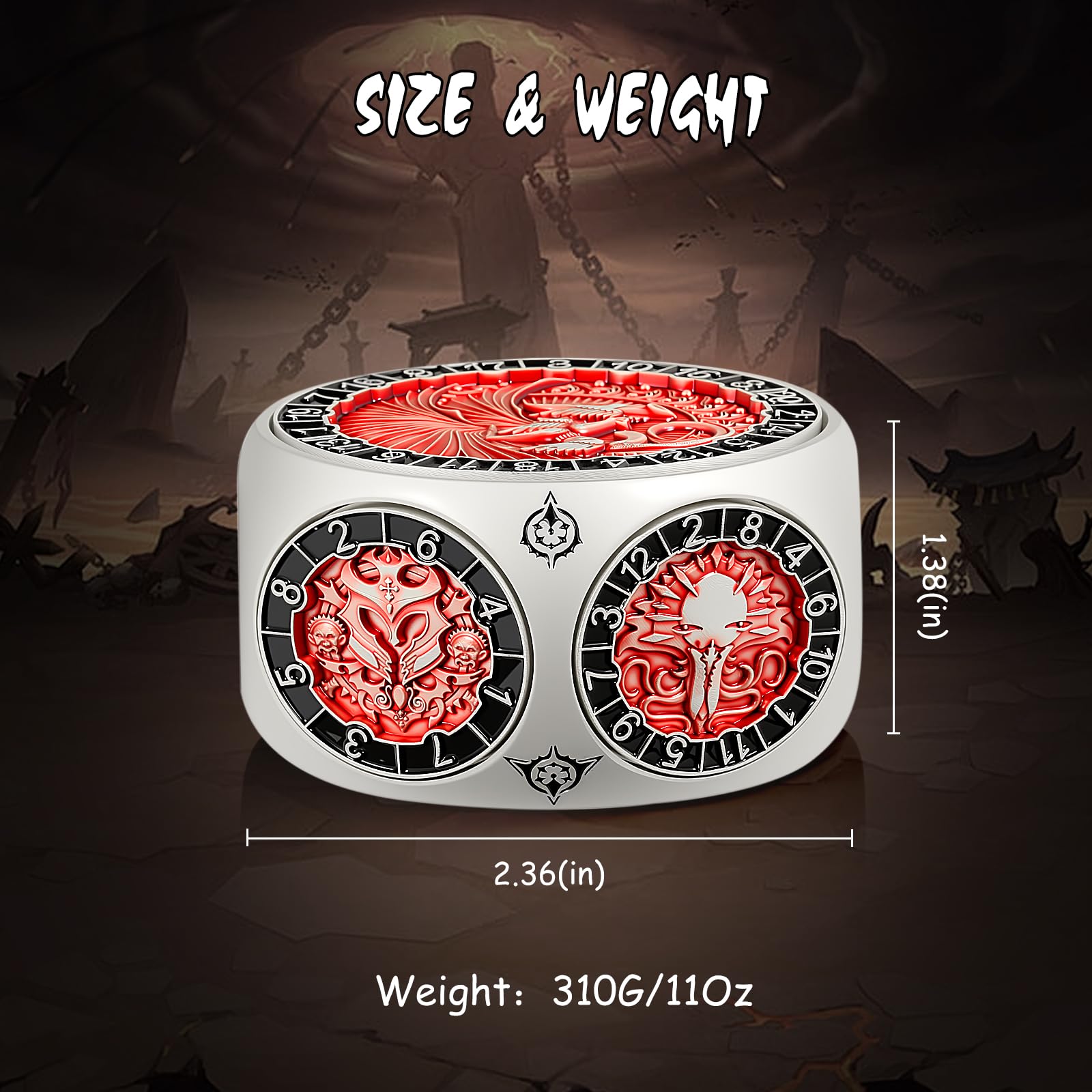 DNDND Dual D20 - Dados de metal giratorios 8 en 1, juego de dados hexagonales giratorios con temática de monstruo D&D para TTRPG Dungeons and Dragons, Dungeon Masters con lata de regalo coleccionable