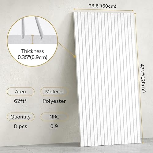 Miniatura 2 de TONOR Paquete de 8 paneles acústicos grandes de 47.2 x 23.6 x 0.35 pulgadas, paneles autoadhesivos a prueba de sonido, paneles decorativos