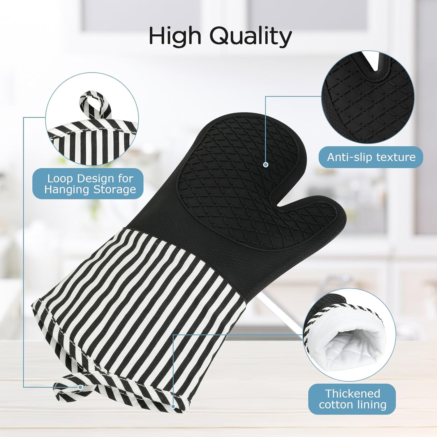 AiQInu Silicone Oven Gloves, Kitchen Oven Glove, Silicone Oven Gloves, Kitchen Gloves for Baking and Grilling