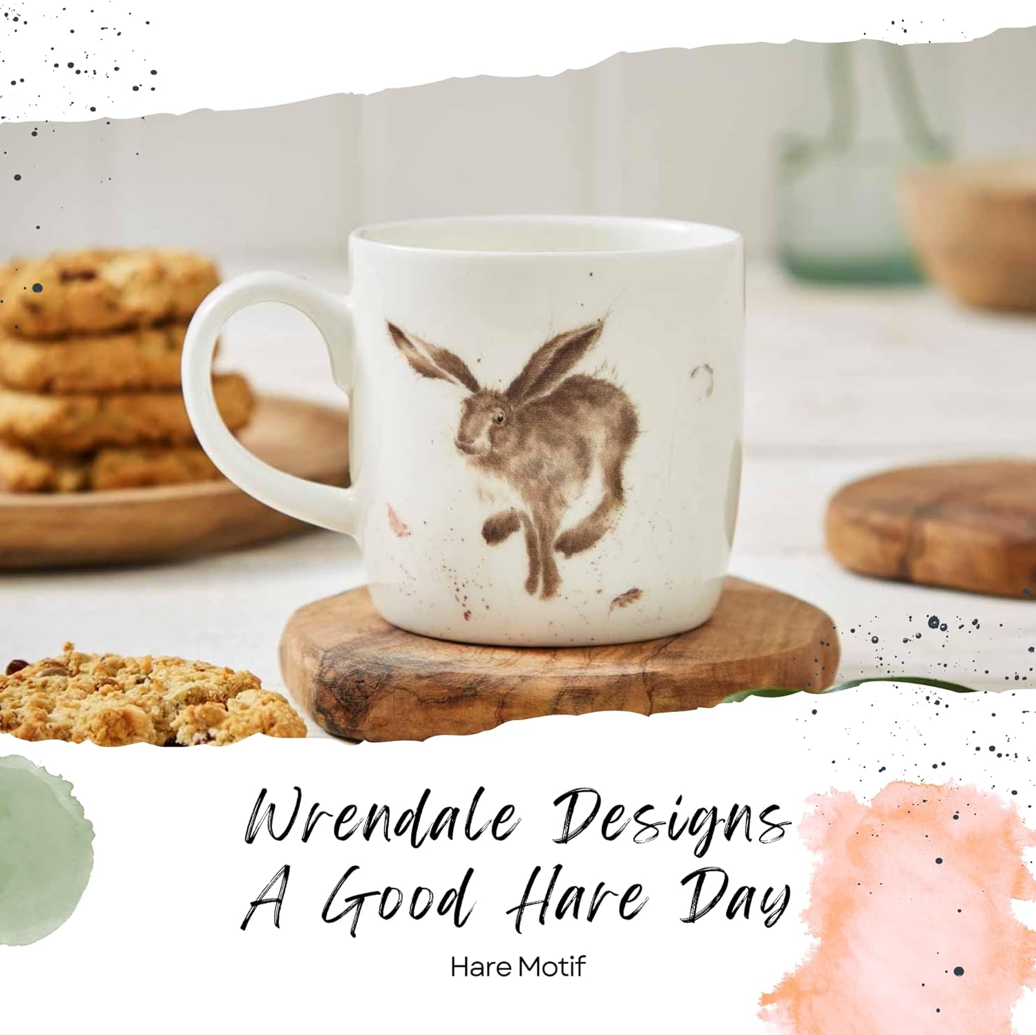 Portmeirion Royal Worcester Wrendale Designs 14oz Mug, Good Hare Day - Cottagecore Fine Bone China Mug for Animal Lovers - Dishwasher & Microwave Safe Ceramic Drinkware for Cozy Kitchen Occasions