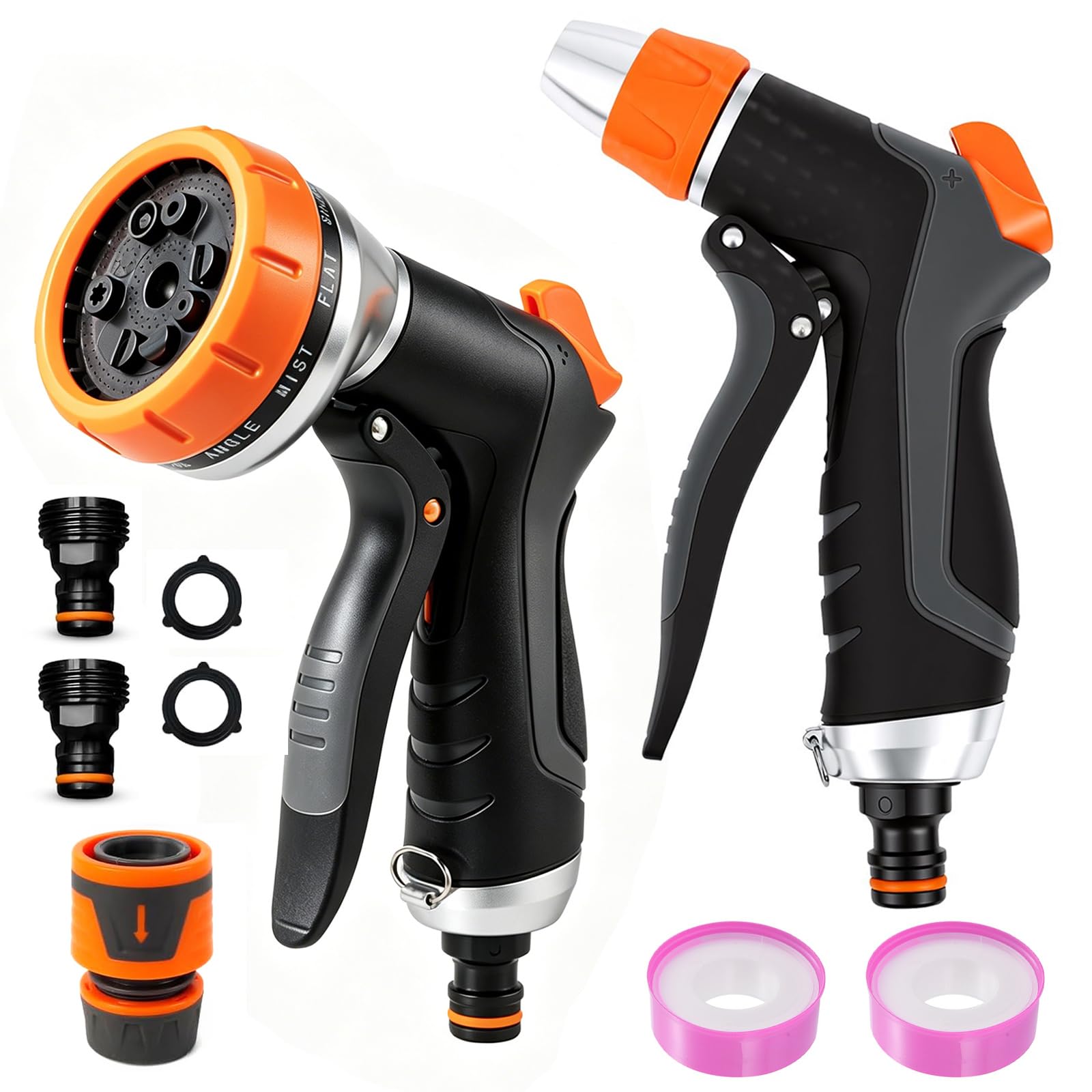 2pcs Hose Pipe Spray Gun - 10+2 Adjustable Patterns Garden Hose Nozzle, High Pressure Water Gun with Quick Connector Fatigue for Plants & Lawn Watering, Car Washing and Pet Bathing