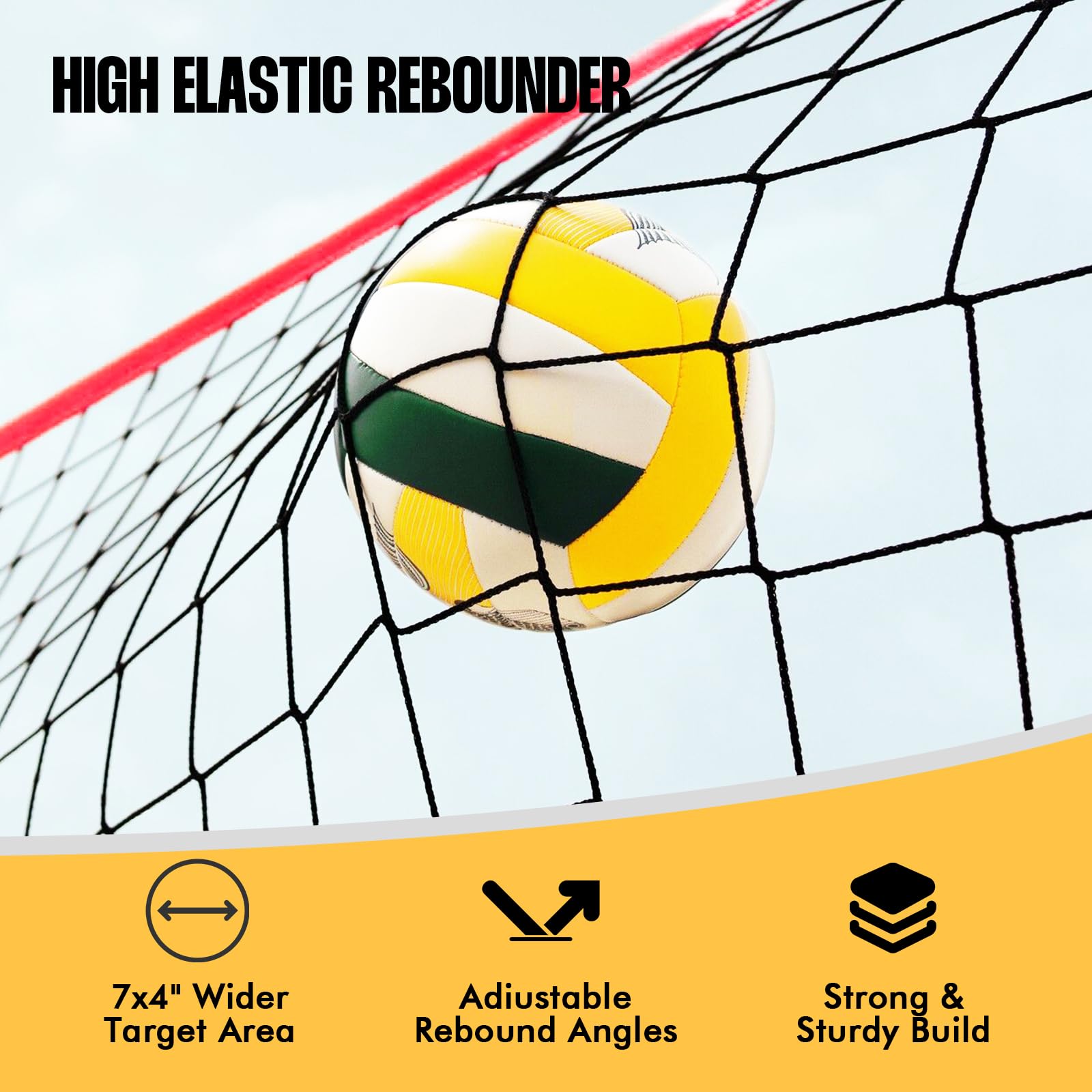 Red De Rebote para Voleibol De 2,7 X 1,2 M (7 X 4 Pies) con 5 áNgulos De InclinacióN Y Accesorios, Equipo De Entrenamiento para Rematar, Pasar Y Asistir. Ideal para Hockey, FúTbol, Tenis Y BéIsbol