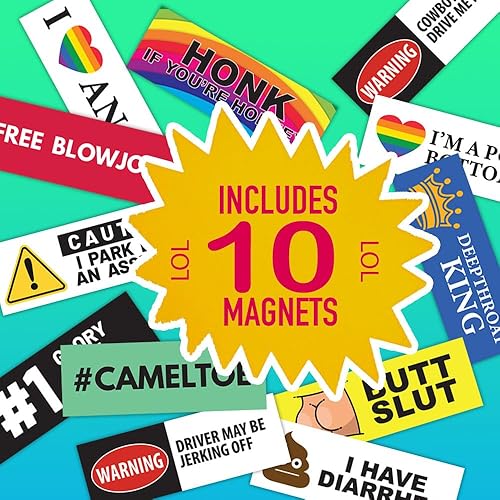 Vista 9 de Rio Salto Paquete de 10 imanes divertidos para parachoques, regalos para adultos, bromas prácticas, bromas, imanes de coche, bromas para el trabajo