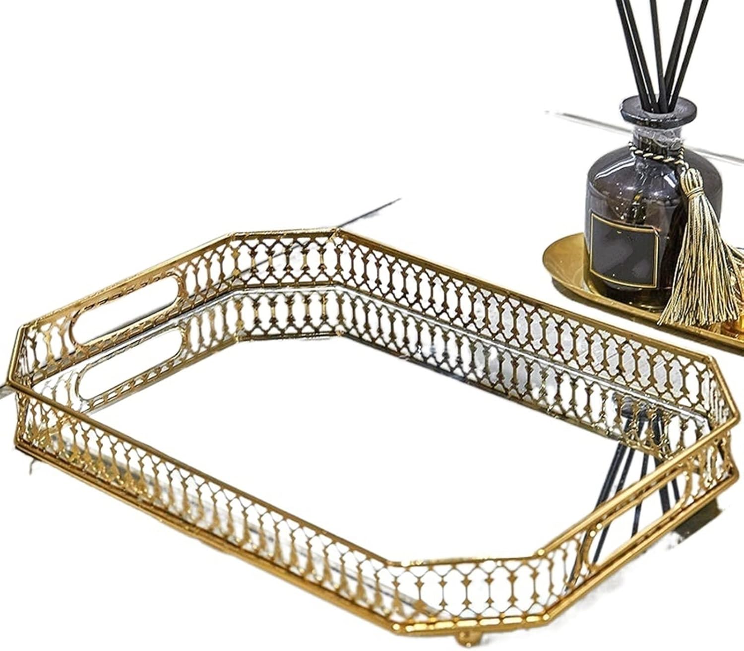 TEMBR Fruit Bowl Mirror Storage Tray Metal/Glass