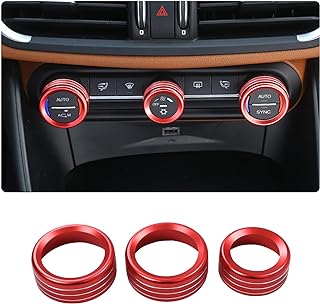 Car AC Knob Trim Air Conditioner Audio Cover Rotary Decoration Ring Sticker Decal fit for Alfa Romeo Giulia Stelvio 2017-2020 Car Accessories (Red)