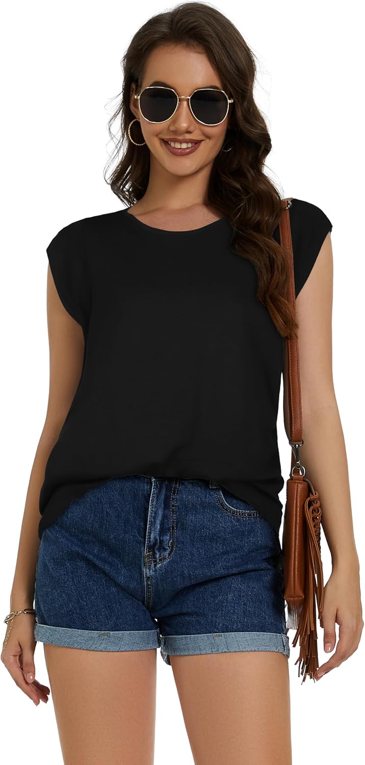 JOELLYUS Womens Summer Tops Casual Loose Cap Sleeve T Shirts Basic Dressy Tees Blouses - Image 6