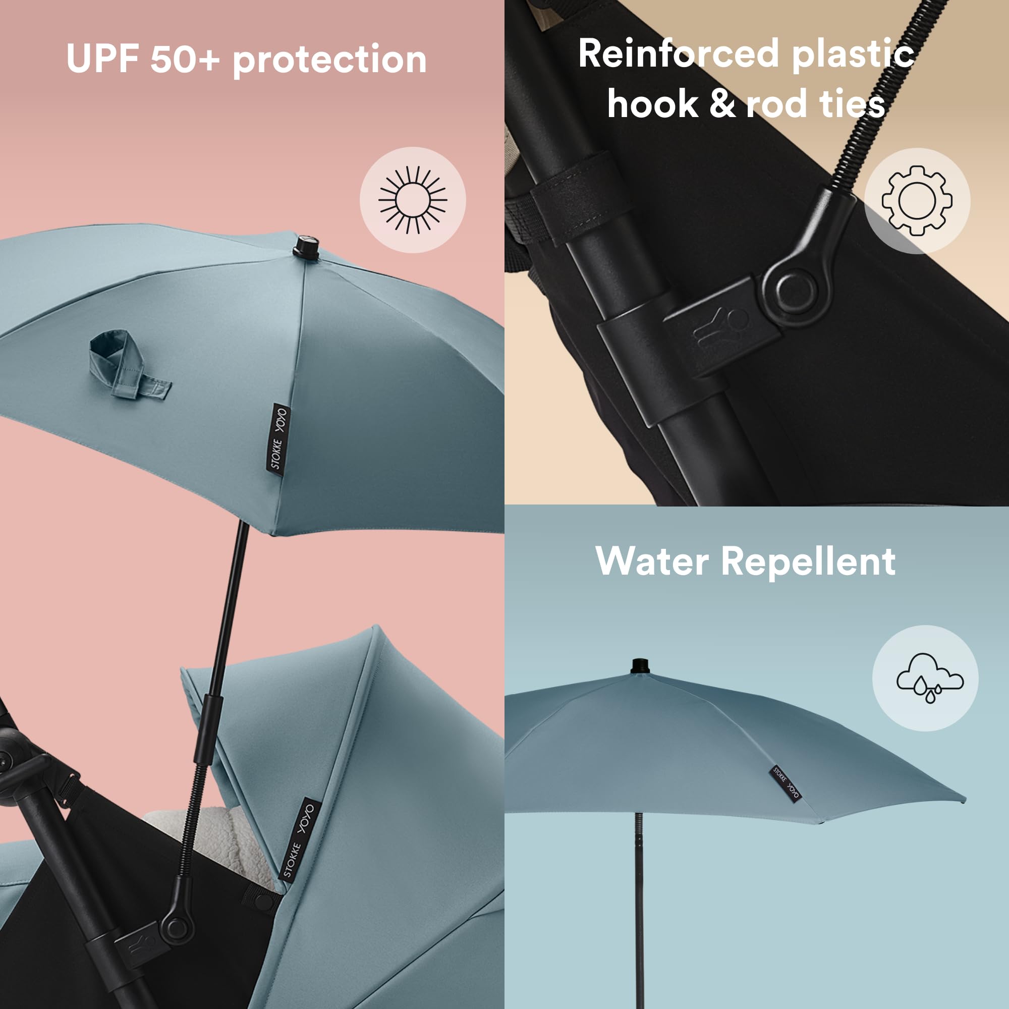 Stokke YOYO Parasol, Aqua, UPF 50+ Protection, Enhanced Opacity, Use on YOYO Stroller with 0+ Newborn Pack - Image 3
