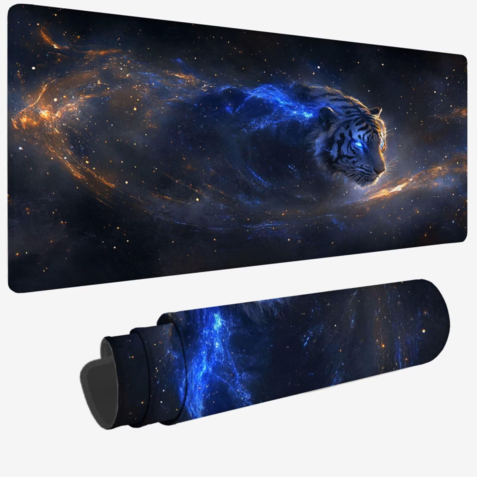 Podkładka pod mysz XXL 1500 x 800 x 3 MM, duża czarna podkładka pod mysz z wodoodporną i antypoślizgową gumą tygrys pod ręką zszyte krawędzie, poprawia precyzję i szybkość dla gracza W-48