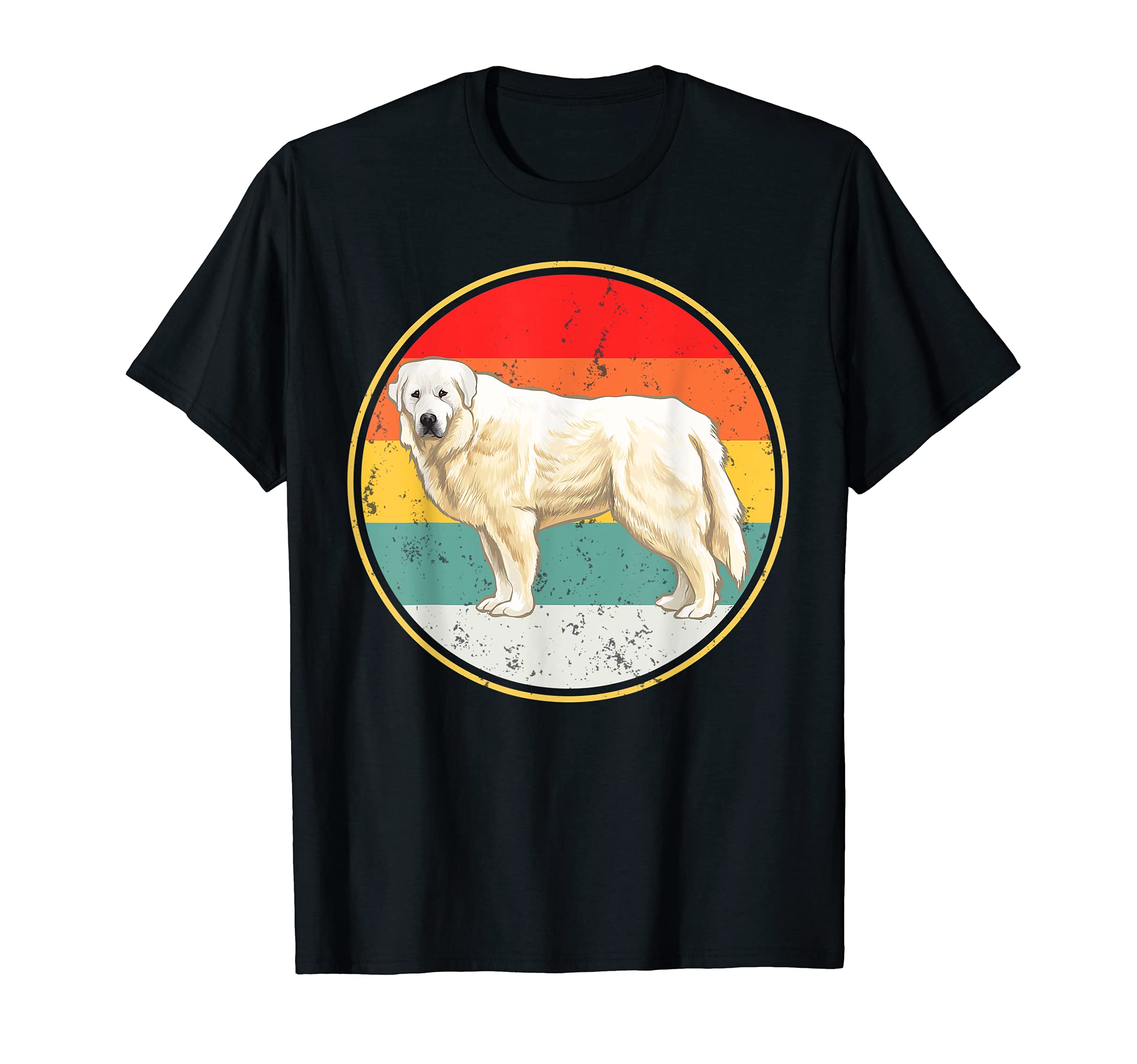 Vintage Retro Sunset Great Pyrenee Dog T-Shirt, Black