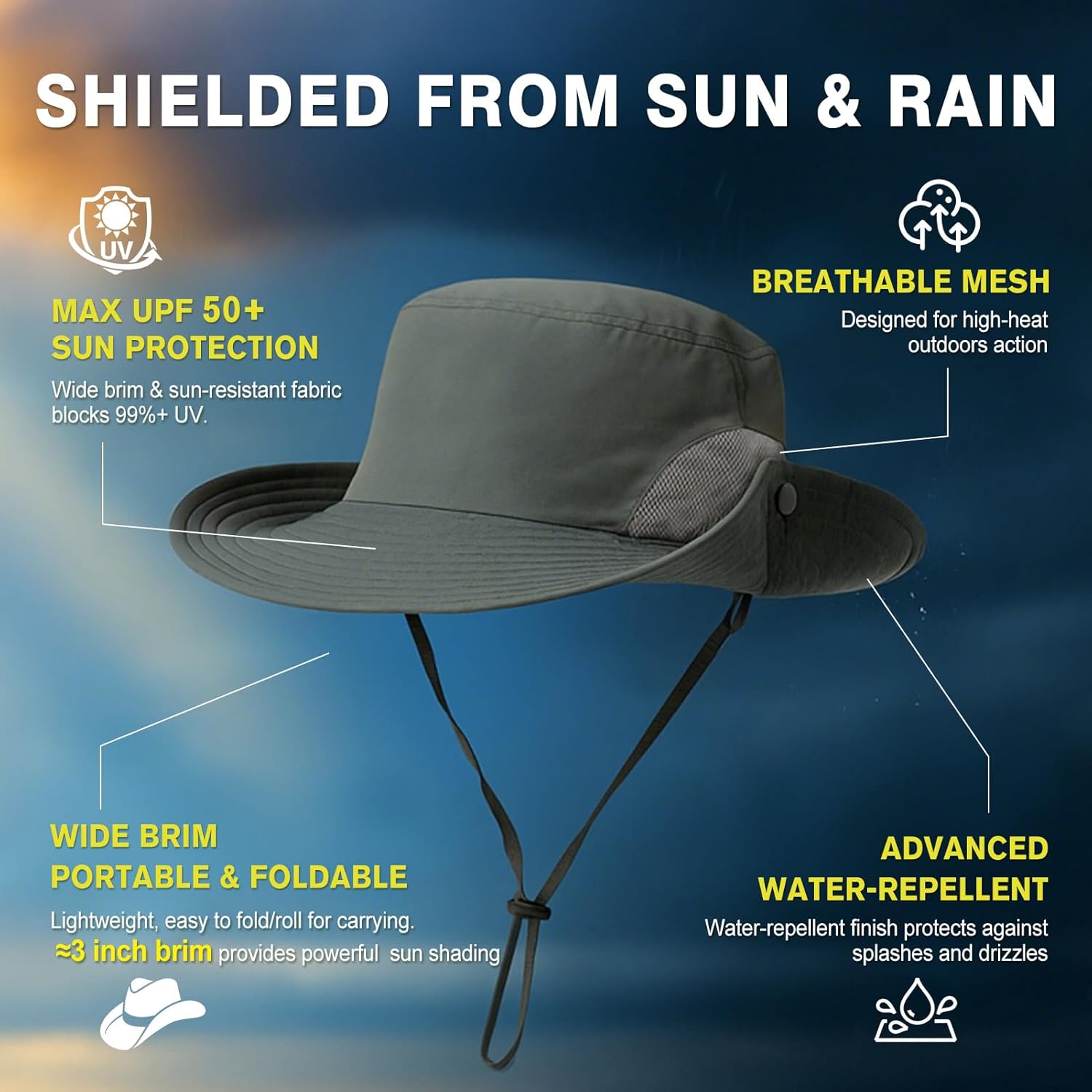 Oversized XL XXL Mens Waterproof UPF50+ Golf Bucket Sun Hats Big Head Boonie Safari Wide Brim Fishing - Image 3