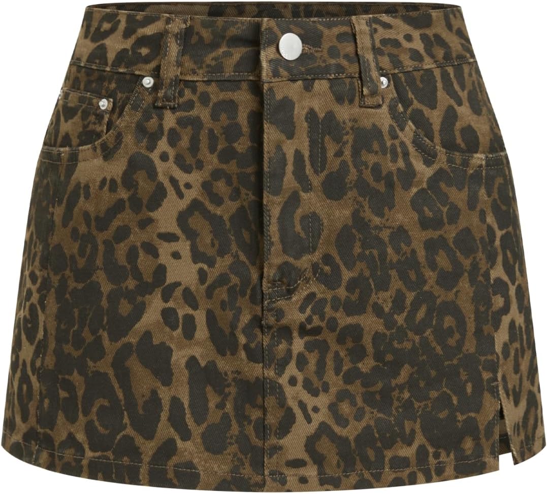 CIDER Leopard Cheetah Print Shorts Skorts for Woman High Waisted Trendy Skirt Shorts with Pockets