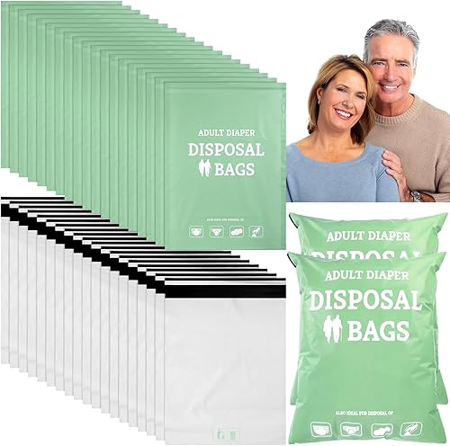 PerKoop 100 bolsas desechables extragruesas grandes para adultos, bolsas de eliminación de sellado hermético, resistentes al desgarro, sanitarias