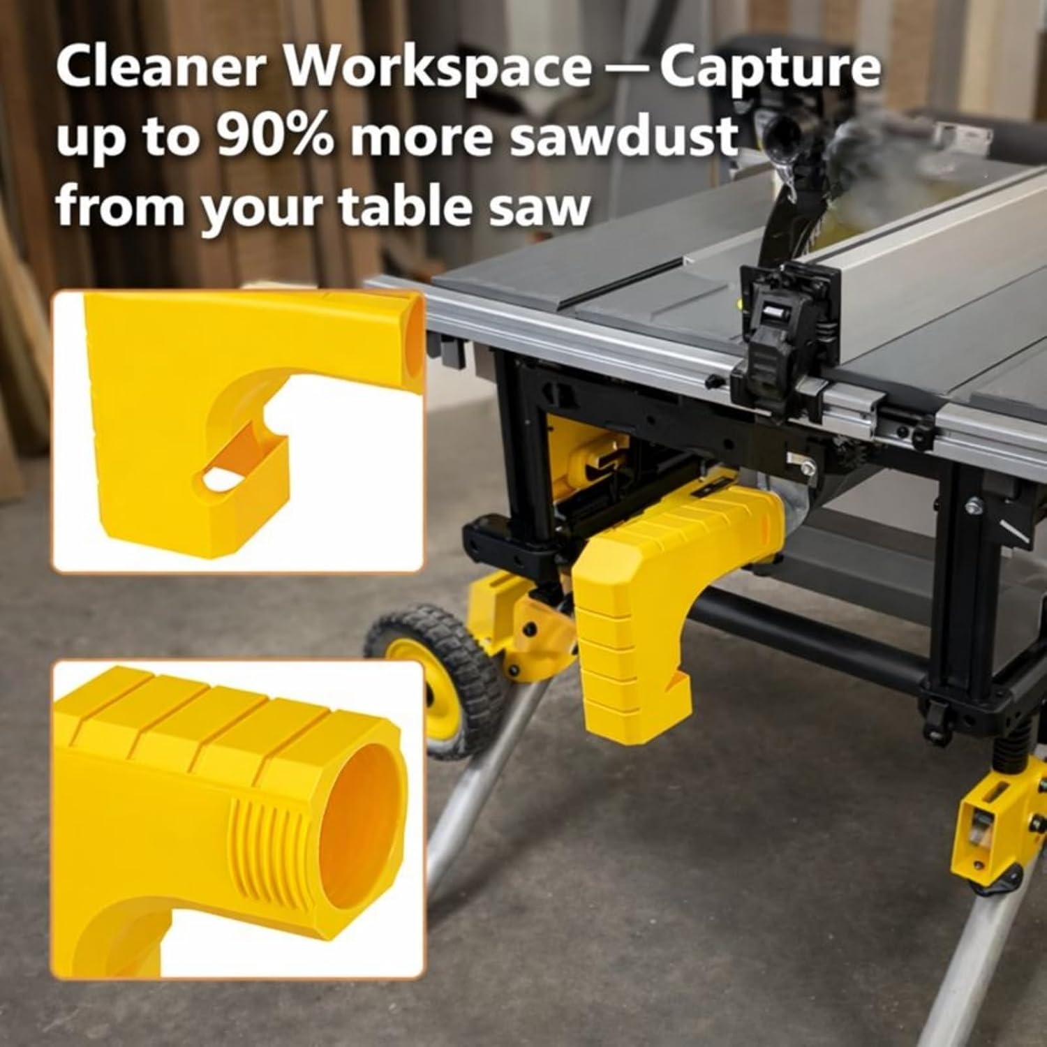 Dust Collection Adapter for DeWALT DWE7485 Table Saw, Snap-On Dust Port with Hook, Tool-Free Installation Efficient sawdust collection (Yellow)