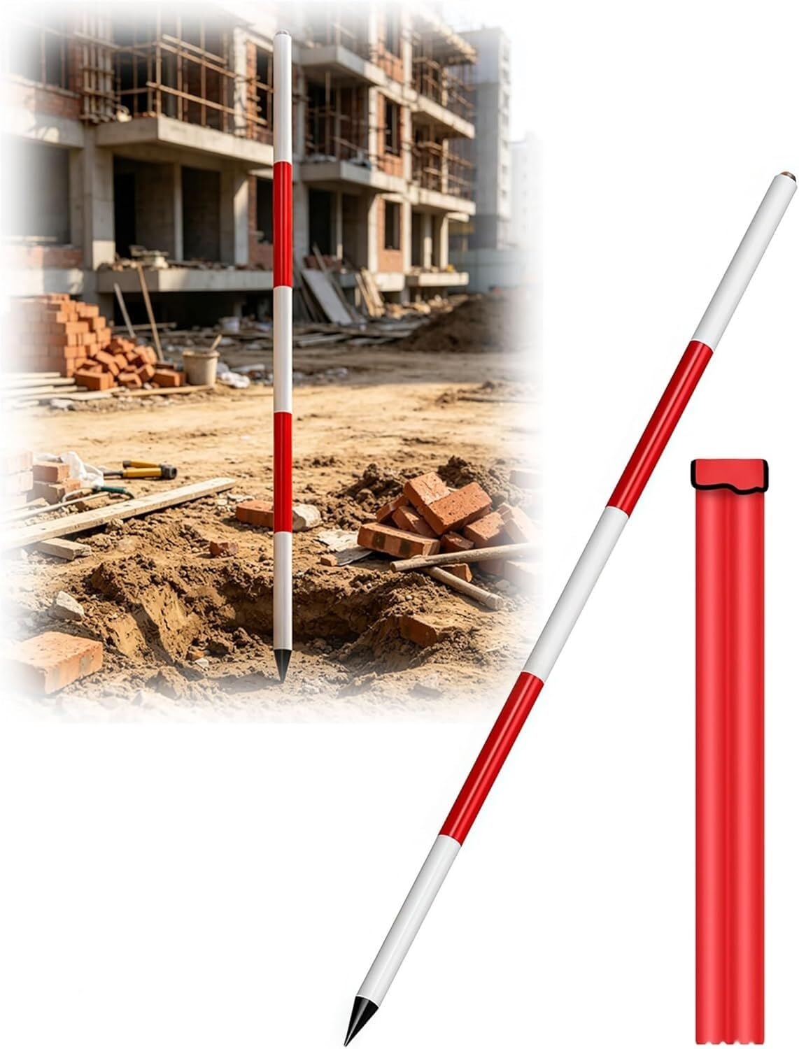 Cinta métrica Ligera Topografía de Aluminio Poste for diseño de construcción, topografía, Pozo de Agua, sondeo con Escala roja | 5 meters