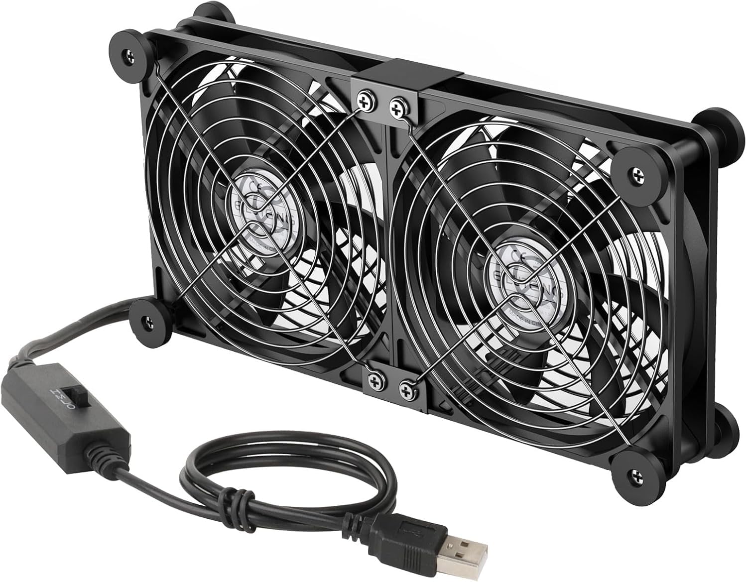 ELUTENG USB Lüfter 140mm 5V 2 in 1 mit 3 Einstellbare Geschwindigkeiten, Doppelt USB Computer Ventilator 140mm PC Lüfter 14mm mit 8 Stoßdämpfenden Füßen für PS5 PS4/Laptop/TV Box/Router