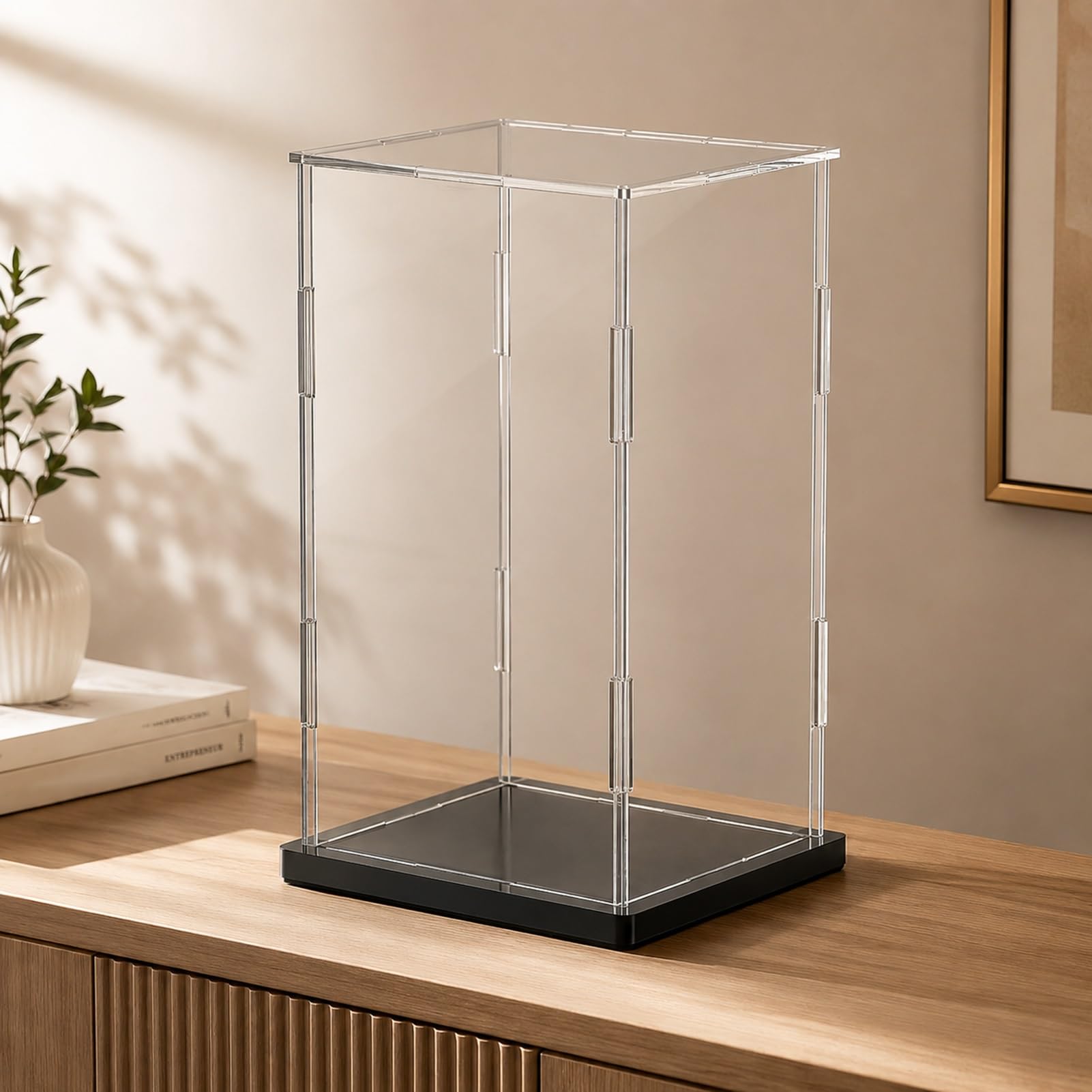 Action Figure Clear Acrylic Display Case, UV Protected Display Alternative Glass Case, Self-Assembly Plastic Showbox for Models Collectibles(Black,25x25x25cm/10x10x10in)