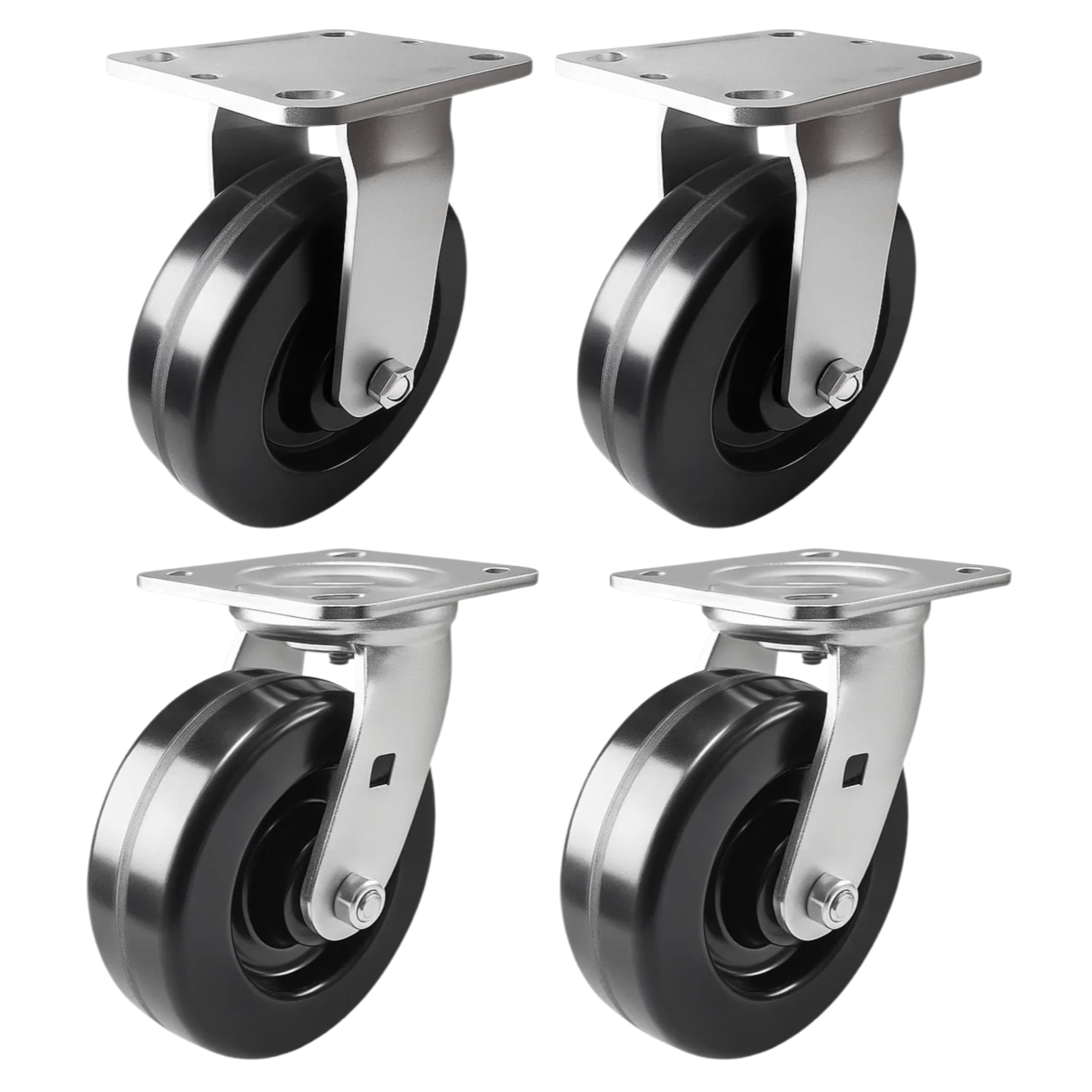 4 Heavy Duty Caster Set 4" 5" 6" Phenolic Wheels Rigid Swivel and Brake (6" : 2R + 2S)