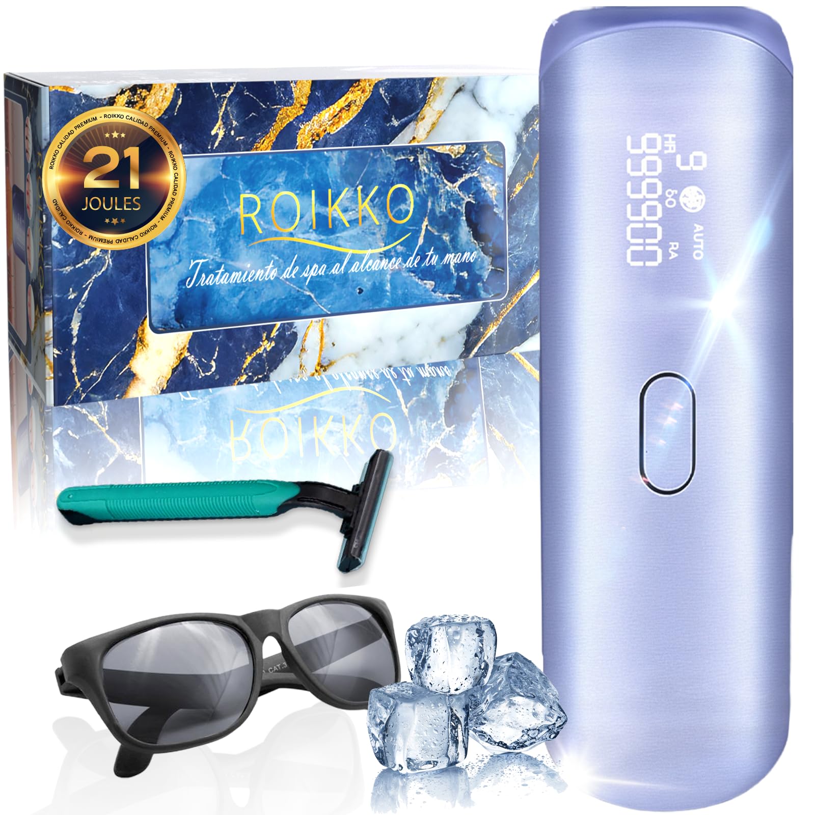 ROIKKO® 21J Depiladora Laser PREMIUM Con Tecnología De Refrigeración De ZAFIRO | Laser Depilacion 600NM-1200NM | Depiladora Luz Pulsada | Depiladora Laser Mujer | Maquina Laser Depilacion