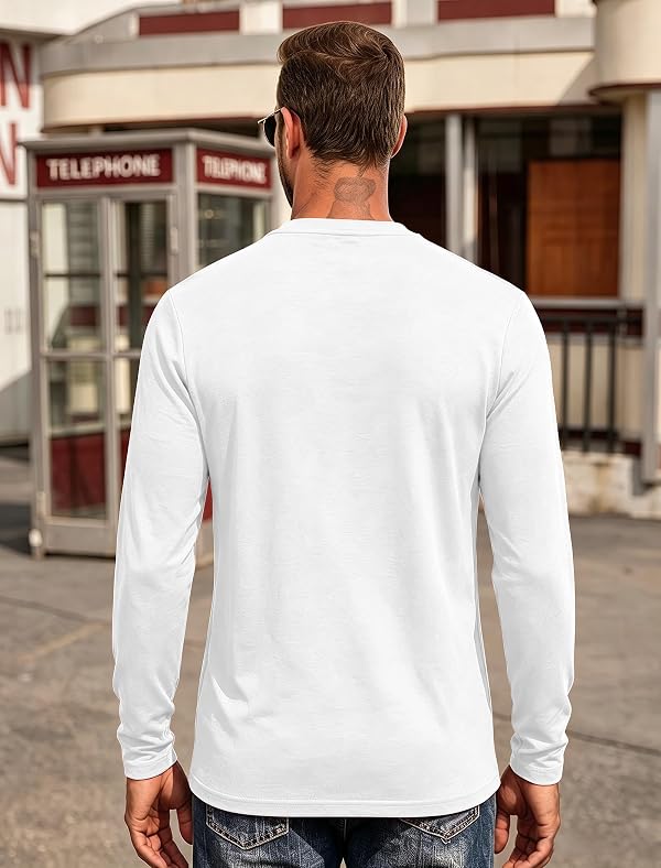 ASYJUMPD Men's T-Shirts Casual Long Sleeve Crew Neck Plain Tees, White by ASYJUMPD - Used condition - Image 2