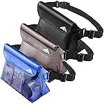 HEETA 3-Pack Waterproof Pouch with Waist Strap, Screen Touchable Dry Bag with Adjustable Belt for Phone Valuables for Kayaking Swimming Snorkeling Boating Fishing Surfing Beach (Black, Grey & Blue)