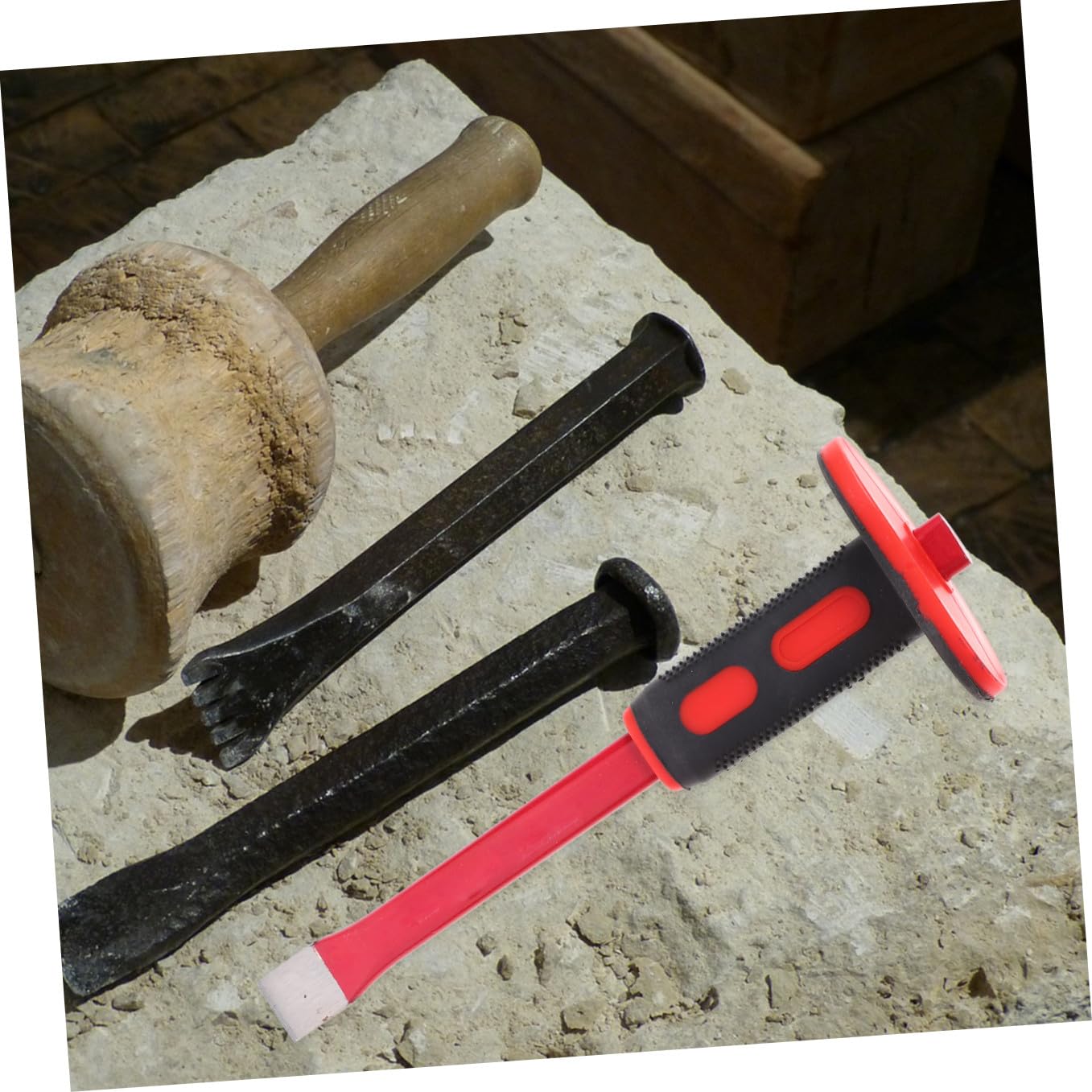 Scalpelli da Muratore Pesanti con Teste Piatte e Appuntite Acciaio al Vanadio Temprato Antiruggine Impugnatura Antiscivolo in Gomma Ammortizzante per su