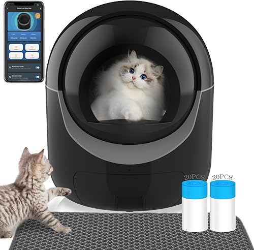Caja de arena para gatos autolimpiante, caja de arena automática para gatos con 40 bolsas de basura y 1 alfombra, gran capacidad de 65 L + 10 L,