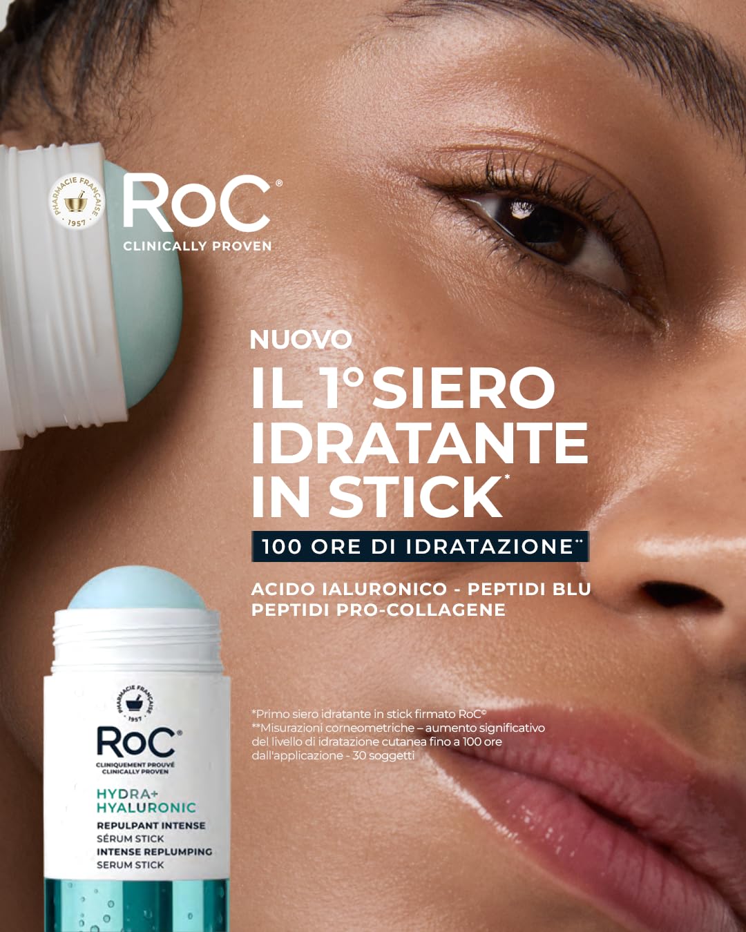 RoC Hydra+ Hyaluronic Siero Idratante Stick | Peptidi & Acido Ialuronico/Cura della pelle per il viso | 30 g