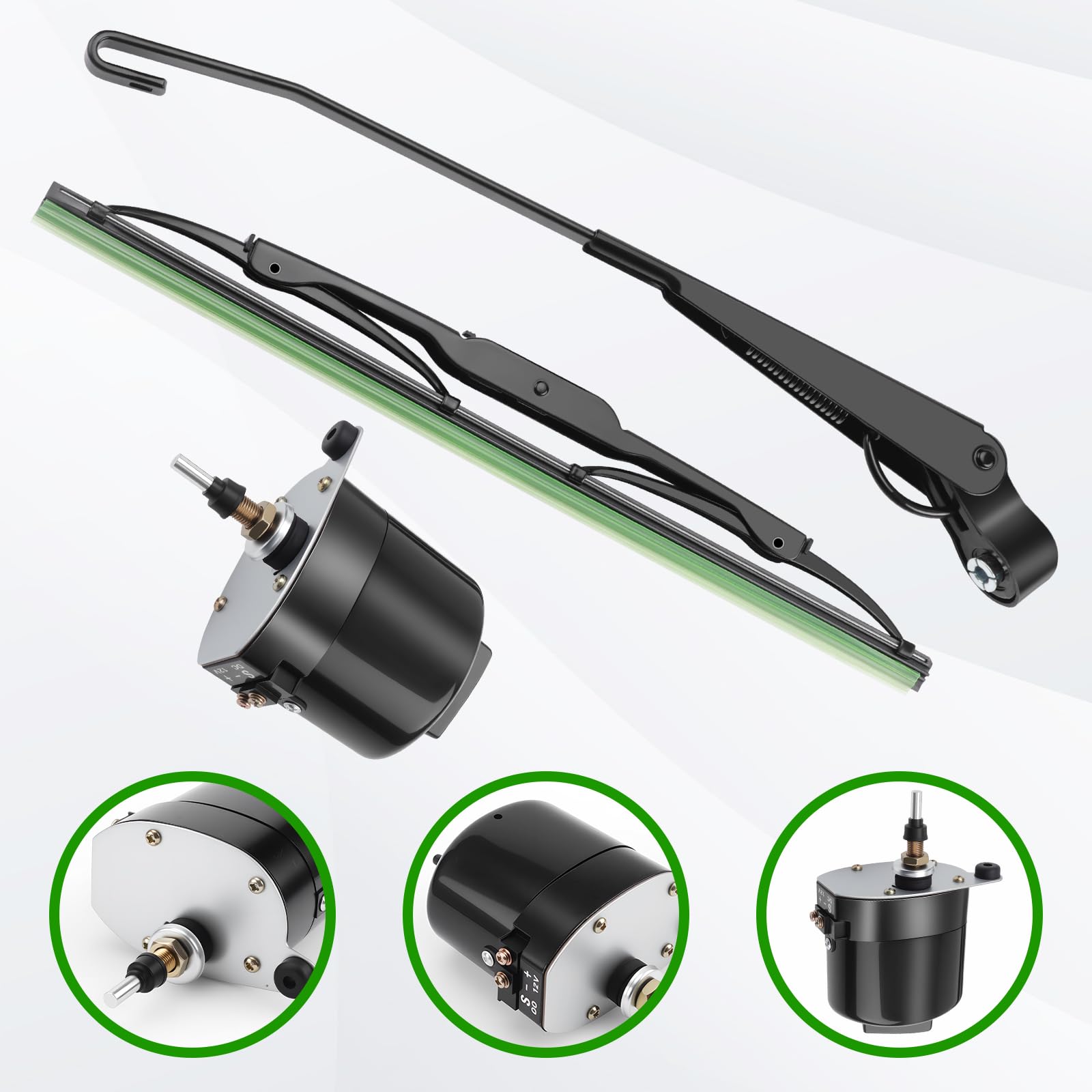 KAOLALI Motore tergicristallo universale 12 V 105° con braccio tergicristallo per trattore, camper, roulotte, barche da pesca, trattori