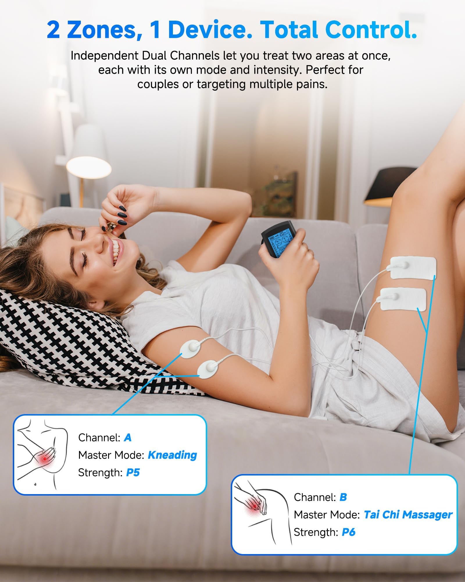 TENS Unit Muscle Stimulator, 24 Modes Dual Channel TENS EMS Machine for Muscle Tension and Back Relief, Rechargeable Pulse Massager with Timer, 6 Upgraded Pads for Neck Shoulder Leg and Knee — Amazon image 4