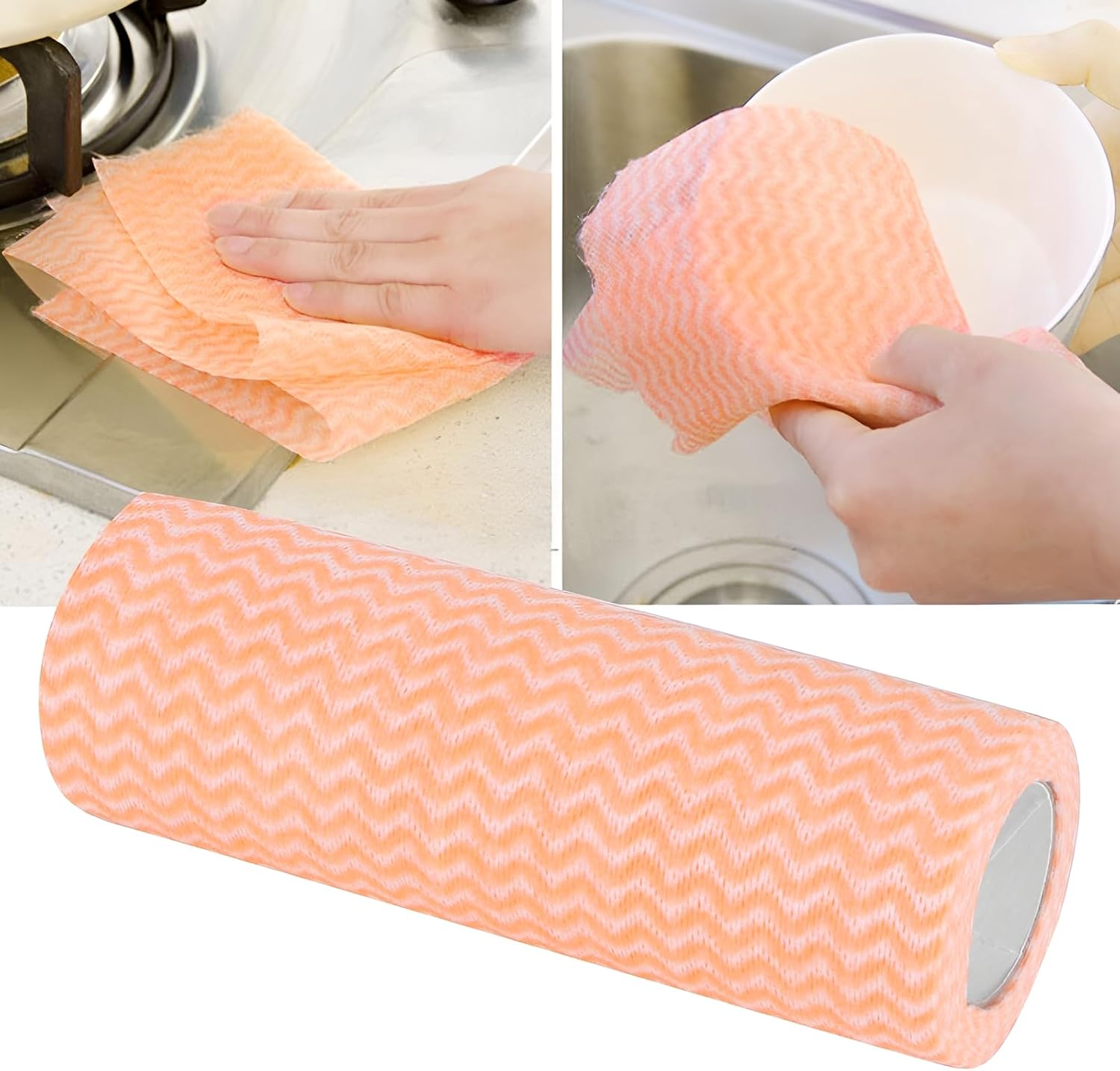 2 Rolls 100 Count Disposable Kitchen Cleaning Cloths, Orange