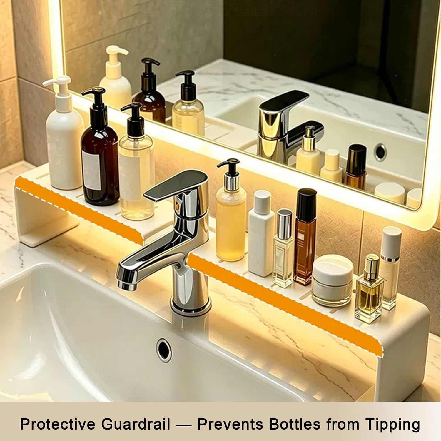 Vertical Faucet Storage Rack,Over the Sink Shelf,No-Drill Faucet Rack for Bathroom & Kitchen Countertop,Space-Saving Toiletry Organizer- Easy Drainage(Black,19.6in/50cm) (Black, 19.6in/50cm) image 5