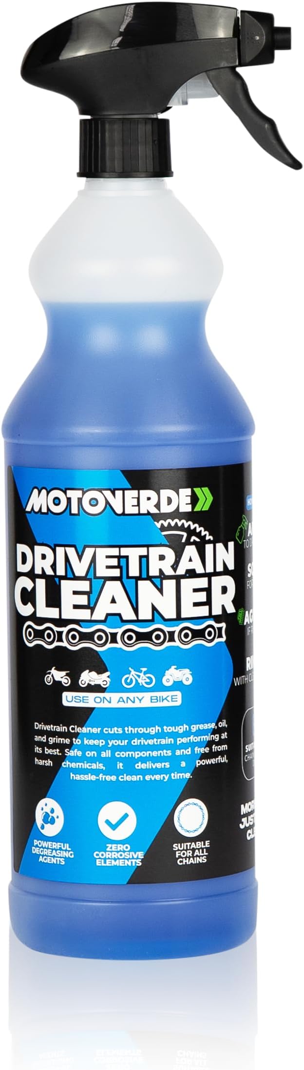Motoverde 1L Drivetrain Cleaner - Degreaser for all types of chains and sprockets - Suitable for All Types of Bike inc Motocross, Motorcycle, Bicycle, Mountain Bike, E-bike