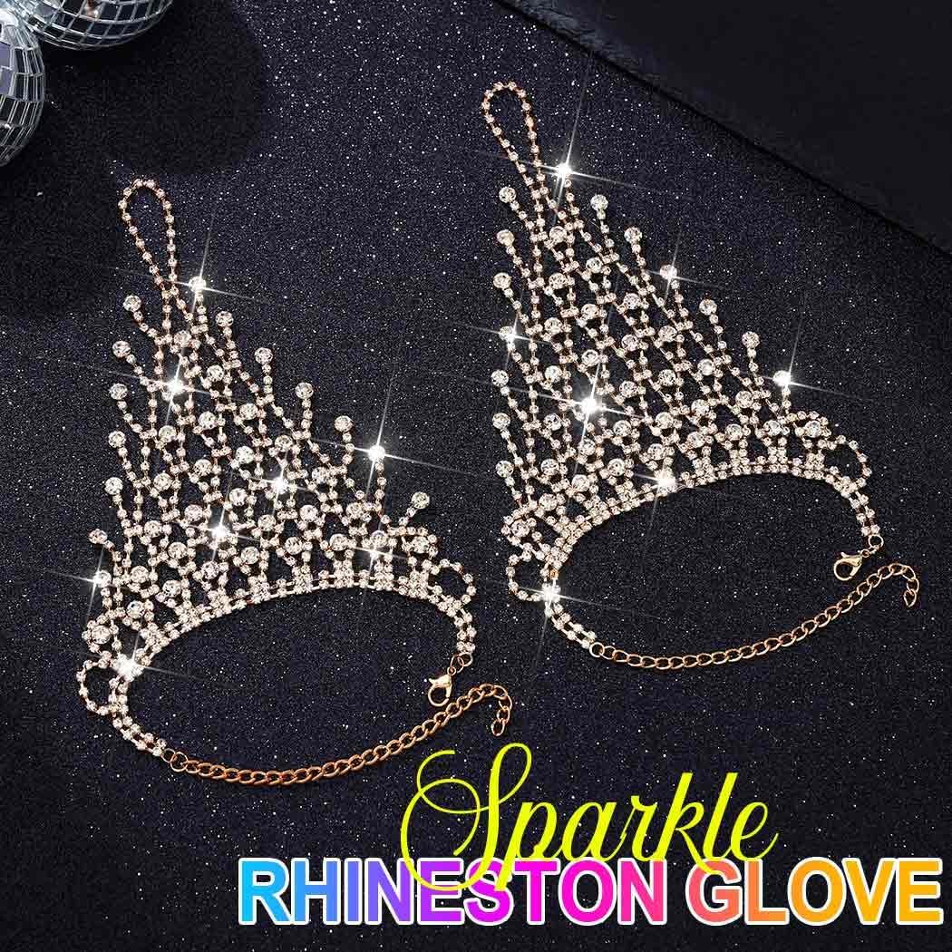 GORTIN Rhinestones Gloves Gold Sparkle Wedding Fingerless Gloves for Bride Women