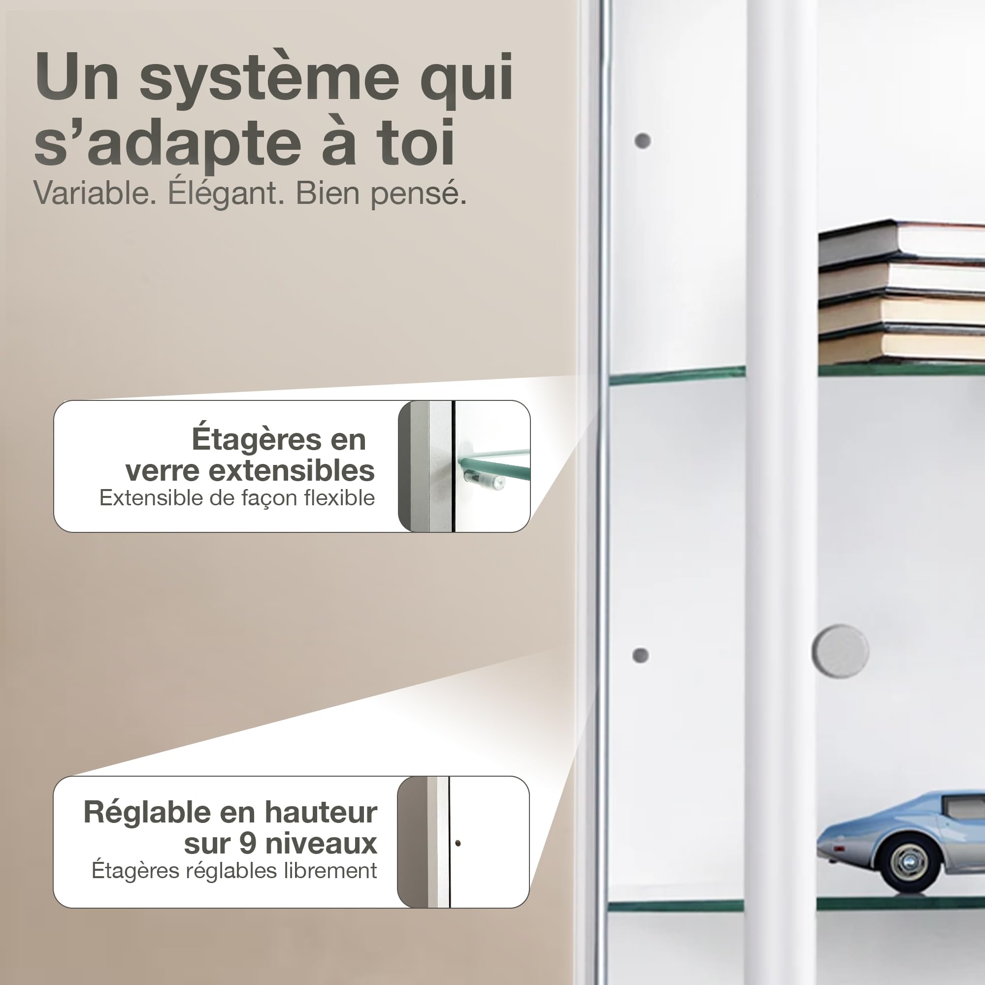 K-Möbel Vitrine Suspendue en hêtre (80x60x20 cm) avec 2 étagères en