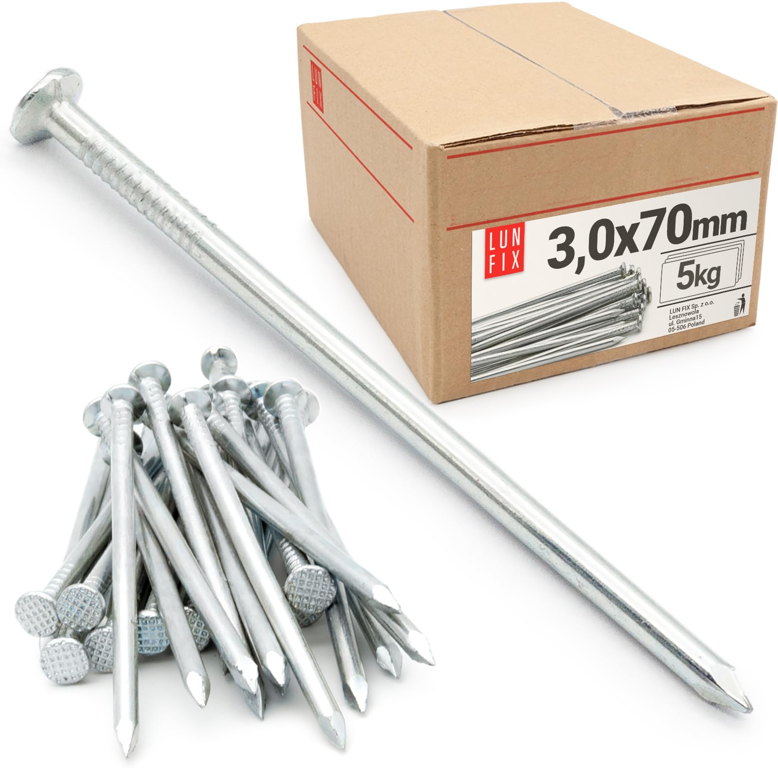 Clous en acier galvanisé à tête fraisée 3,0 x 70 mm, 5 kg, environ 1325 pièces | 70 mm de long, jeu de clous en acier pour travaux du bois, réparation et bricolage, applications polyvalentes en acier